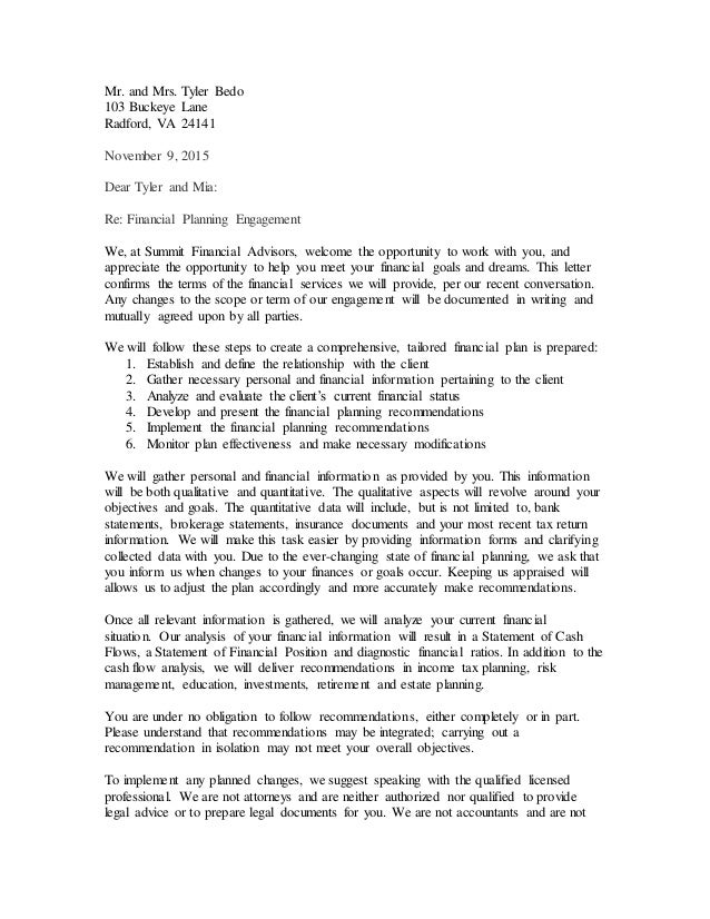 financial advisor recommendation letter