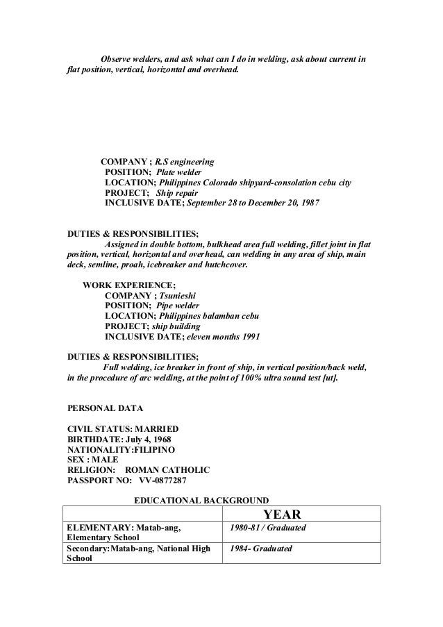 curriculum vitae sle for welder curriculum vitae curriculum vitae sle for welder curriculum vitae