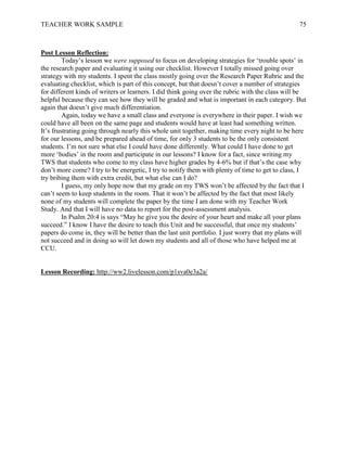 Emily Maddock Teacher Work Sample with Completed Logs | PDF