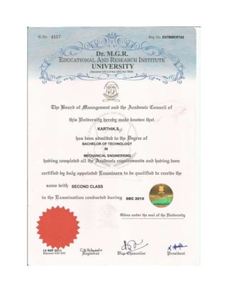 B Tech certificate