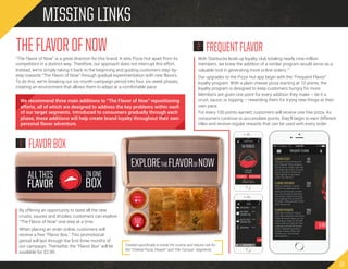 INDEX
3
MISSING LINKS
10
FLAVORBOX1
2
By offering an opportunity to taste all the new
crusts, sauces and drizzles, custome...