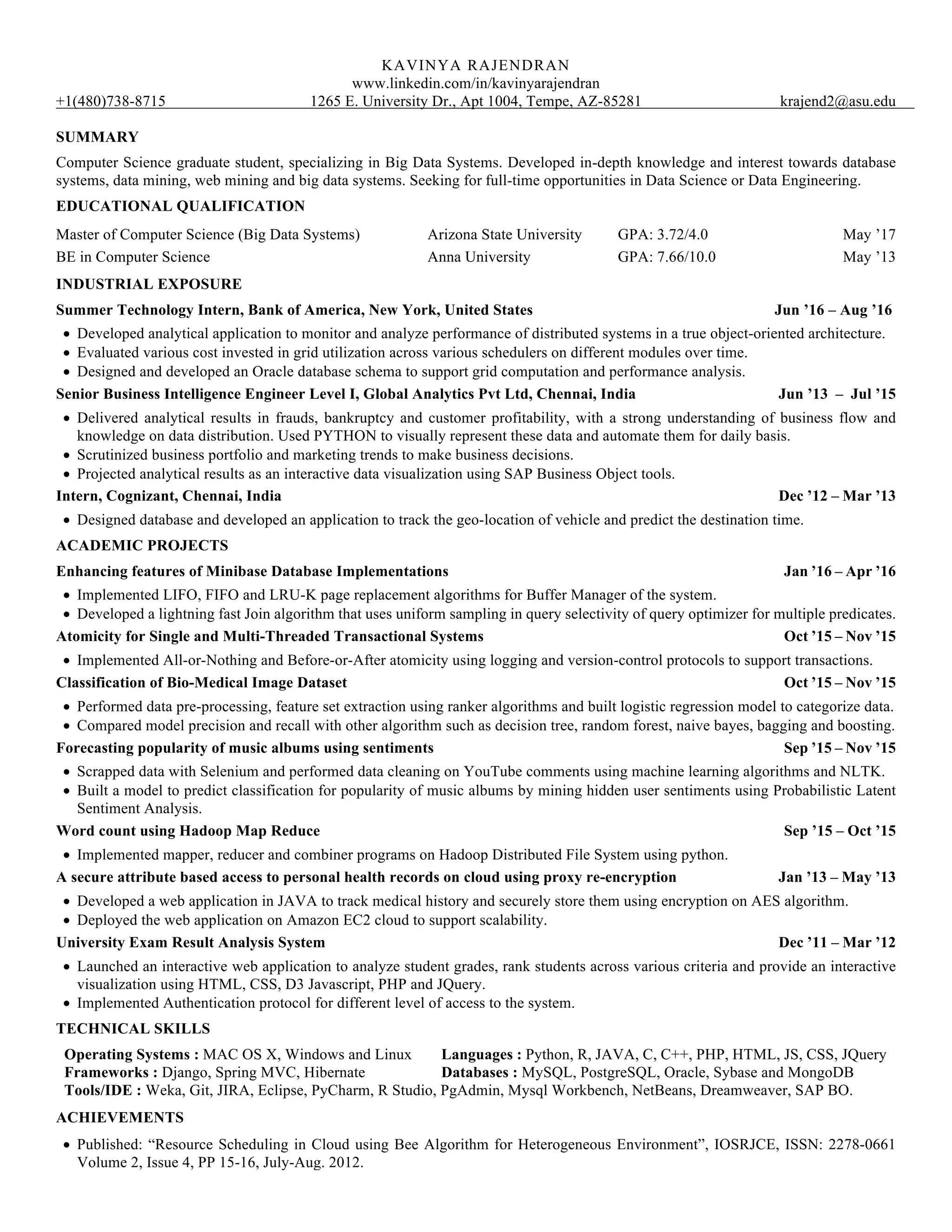Kavinya Rajendran Resume | PDF