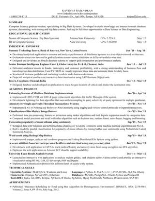 Kavinya Rajendran Resume | PDF image.