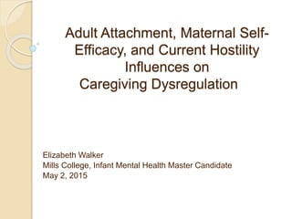 Adult Attachment, Maternal Self-
Efficacy, and Current Hostility
Influences on
Caregiving Dysregulation
Elizabeth Walker
Mills College, Infant Mental Health Master Candidate
May 2, 2015
 