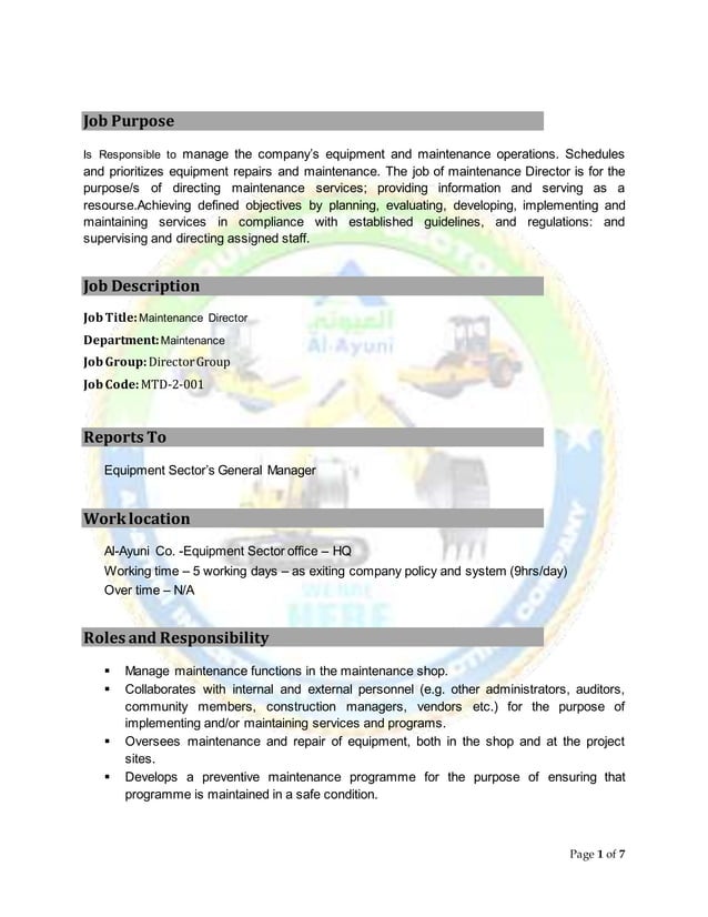 Maintenance Director JD Updated PDF maintenance-director-jd-updated-pdf