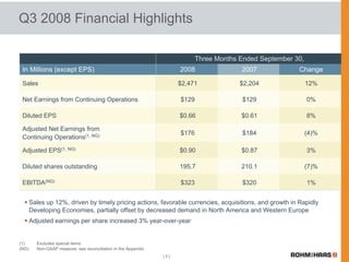 Rohm & Haas 3Q earnings release