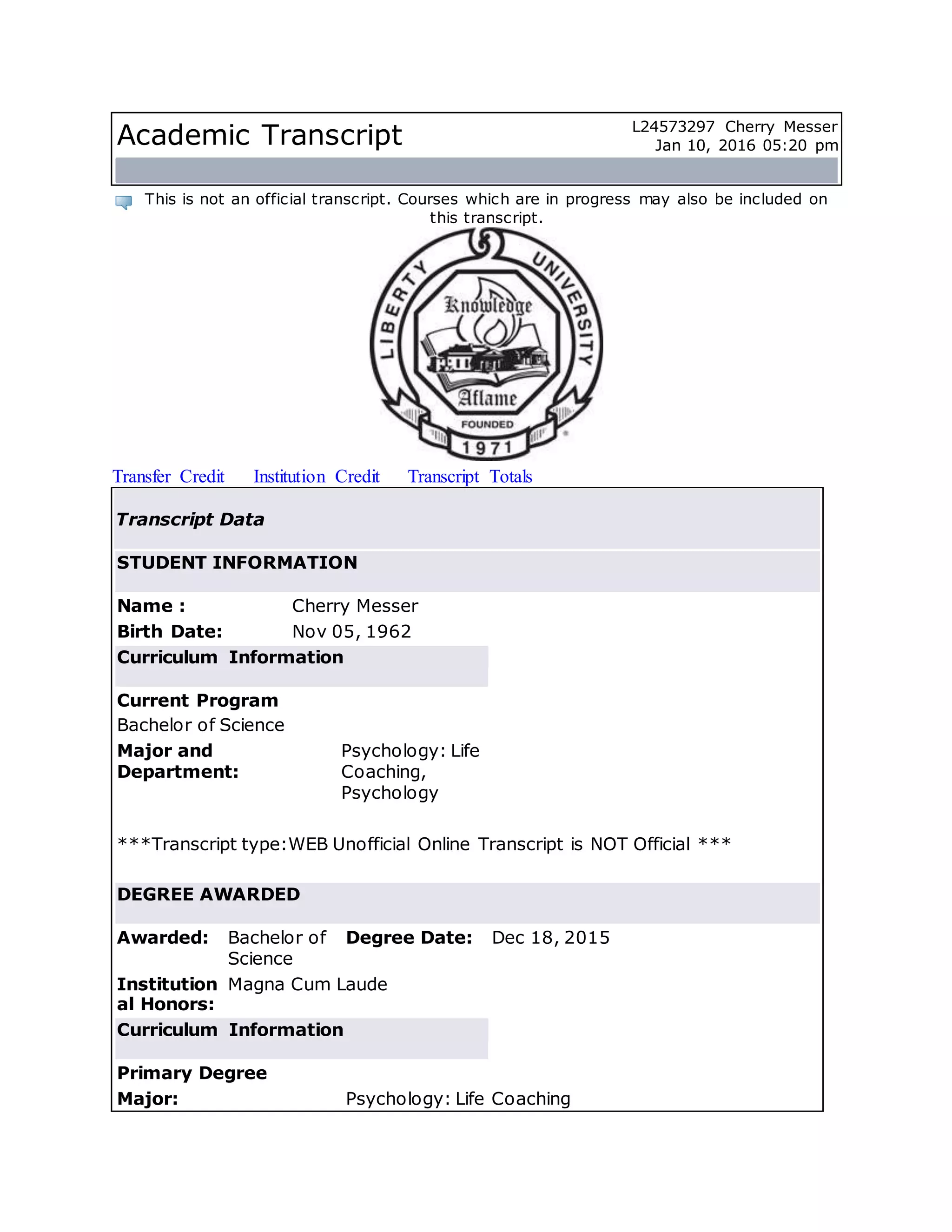 Academic Transcript LUO Dec. 2015 | PDF