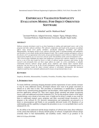Empirically Validated Simplicity Evaluation Model for Object Oriented ...