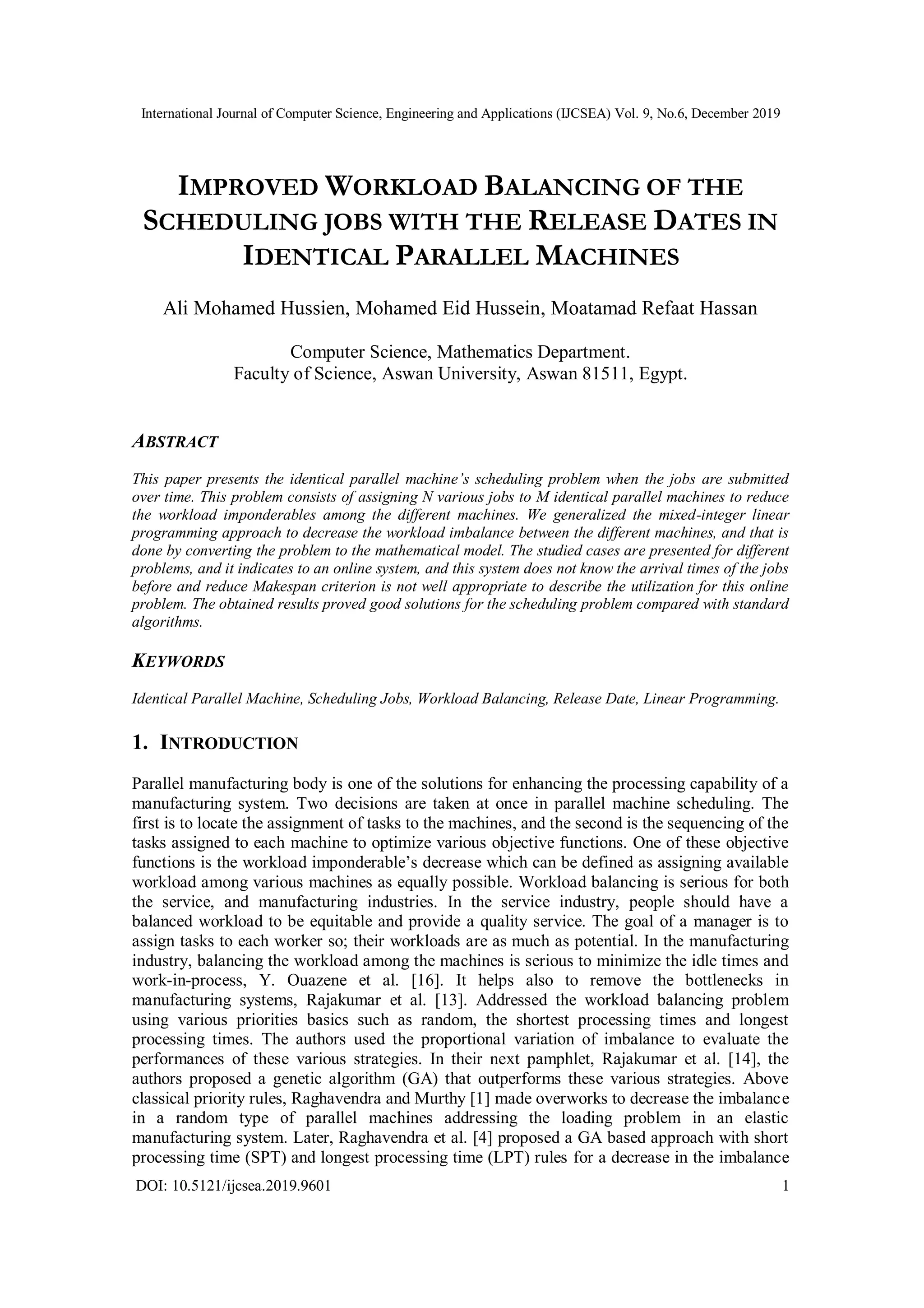 IMPROVED WORKLOAD BALANCING OF THE SCHEDULING JOBS WITH THE RELEASE ...