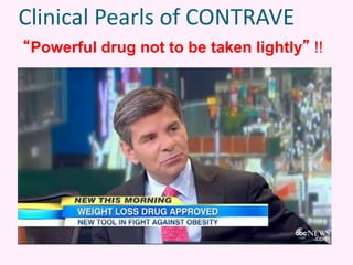 Clinical Pearls of CONTRAVE
“Powerful drug not to be taken lightly” !!
 