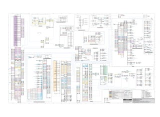 CONN 16
CONN 17
CONN 18
CONN 19
CONN 28
CONN 30
CONN 29
CONN 35 CONN 36
CONN 37 CONN 38
CONN 31
CONN 32
CONN 33
CONN 34
CONN 39
CONN 31
CONN 43
CONN 44
CONN 42
CONN 45
CONN 45
CONN 46
CONN 40
CONN 41
CONN 27
CONN 32
(51) TRANSMISSION CONTROL
(45) FUSE
(45) ACTION ALARM
(45) FORWARD CAB FLOODLAMP RELAY
(45) FORWARD HORN RELAY
(45) 24V FLASHER
(45) IMPLEMENT AUDIBLE ALERT
(45) REAR CAB FLOODLAMP RELAY
(51) 10A VOLTAGE CONVERTER
(51) 10A VOLTAGE CONVERTER (ATCH)
(45) DIMMER CONTROL
(45) HEATED MIRROR RELAY
(45) AXLE COOLER RLY
(49) IMPLEMENT CONTROL
(54) REAR WIPER MOTOR
(51) BLOWER MOTOR
(51) RESISTOR
(51) THERMOSTAT
(51) BEND DOOR ACTUATOR MOTOR
(51) FUSE
(45) RESISTOR 1
(45) RESISTOR 2
(51) BLOWER MOTOR DIODE
(52) CAN RESIS A
(51) PRODUCT LINK
(51) RADIO RECEIVER
(47) FINE MODULATION SW
(47) FORWARD HORN SW 2
(47) AUTODIG TRIGGER SW
(47) DOWN SHIFT SW
(47) THIRD FUNC DIV SW
(47) REMOTE FNR SW
(47) 3RD LEVER POS SNSR
(47) TILT LEVER POS SNSR
(47) LIFT LEVER POS SNSR
(47) IMPLEMENT LOCKOUT SW
(48) HVAC TEMP SELECT POTENT
(48) FRONT INTER WIPER WASHER SW
(46) REAR WIPER WASHER SW
(46) AUTODIG DIG MODE SW
(46) AUTO MANUAL GEAR SELECT CCS SW
(46) VARIABLE SHIFT CONTROL SW
(46) AUTODIG KICKOUT SET SW
(48) HVAC BLOWER FAN SPD SW
(48) HVAC SELECT SW
(48) MODE SELECT SW
(46) NEUTRALIZER OVERRIDE SW
(46) LIFT TILT KICKOUT SET SW
(50) PCS KEYPAD
(50) PAYLOAD CONTROL SYSTEM CONTROL
(48) MONITOR
(46) AUTO MAN GEAR SEL HMU SW
(46) RIDE CONTROL SW (46) AUTODIG MODE SELECT SW
(46) AUTOREV FAN SW
(46) QUICK COUPLER ALARM
(46) QUICK COUPLER SW
(48) GROENEVELD AUTOLUBE DISPLAY
(47) IMPLEMENT JOYSTICK
(47) FORWARD HORN ARC SUP
(58) XMSN SHIFTER SW AS
(58) FORWARD HORN SW
(57) DIMMER SW
(53) FRONT WIPER MOTOR
(58) TURN SIGNAL SW
(52) RUNNING LAMP SW
(52) TACH SPEEDOMETER
(52) QUAD GAGE
(52) CENTER DASH IND
(52) LH INDICATOR PANEL
(52) RH INDICATOR PANEL
(58) XMSN GEAR SELECTOR
(52) HID LAMP SW
(52) THIRD FUNC CONT FLOW SW
(52) KEY START SW
(46) SECONDARY STEERING TEST SW
(46) HEATED MIRROR SW
(46) BUCKET FORK SEL SW
(55) STOP LAMP SW
(55) LH BRAKE PEDAL SENSOR
(56) THROTTLE POSITION SENSOR
(52) HAZARD LAMPS SW
(52) BEACON SWITCH
Components are shown installed on a fully operable machine with the key and engine off, transmission shifter
in neutral and with parking brake set.
Refer to the appropriate Service Manual for Troubleshooting, Specifications and Systems Operations.
VOLUME 2 of 2: CAB
SCHEMATIC PART NUMBER: 237-5752, CHANGE: 01, VERSION: -
THIS SCHEMATIC IS FOR THE 950H AND 962H WHEEL LOADER AND IT62H INTEGRATED
TOOLCARRIER ELECTRICAL SYSTEM
MEDIA NUMBER: UENR2528-02
18 17 16 15 14 13 12 11 10 9 8 7 6 5 4 3 2 1
A
B
C
D
E
F
G
H
I
J
K
L
18 17 16 15 14 13 12 11 10 9 8 7 6 5 4 3 2 1
A
B
C
D
E
F
G
H
I
J
K
L
WIRE GROUP COLOR DESCRIPTIONS
GROUND CIRCUIT
WIRES THAT HAVE SYSTEM VOLTAGE WHEN THE KEY SWITCH IS OFF
WIRES THAT HAVE SYSTEM VOLTAGE WHEN THE KEY SWITCH IS ON
VOLTAGE CONVERTER OUTPUT CIRCUIT
STARTING CIRCUIT
TRANSMISSION CONTROL CIRCUIT
MONITOR CIRCUIT
ENGINE CONTROL CIRCUIT
HEATER AND AIR CONDITIONER CIRCUIT
TURN SIGNAL / WIPER WASHER CIRCUIT
CAT DATA LINK
CAN DATA LINK
PRODUCT LINK
IMPLEMENT CONTROL CIRCUIT
PAYLOAD CONTROL CIRCUIT
OTHER COLOR DESCRIPTIONS
HIGHWAYS
HARNESS ASSEMBLIES
IDENT PART NUMBER CHG LOC DESCRIPTION
A 260-9602 01 F-3 SERVICE TOOL
C 273-0274 00 G-18 MAIN CAB
E 246-0578 03 G-9 IMPLEMENT POD
F 192-2823 01 L-15 HVAC
G 245-8335 04 L-15 IMPLEMENT POD JOYSTICK (ATTACHMENT)
H 280-1436 00 L-6 CAB FLOOD LAMPS (ATTACHMENT)
J 236-7775 01 L-10 BEACON (ATTACHMENT)
K 280-1436 00 K-6 CAB FLOOD LAMPS (ATTACHMENT)
L 280-1437 00 L-8 CAB FLOOD LAMPS (ATTACHMENT)
M 280-1437 00 K-8 CAB FLOOD LAMPS (ATTACHMENT)
N 188-1421 02 B-9 PAYLOAD CONTROL SYSTEM (ATTACHMENT)
T 146-1892 01 H-1 LH PEDAL STOP LAMP SWITCH
W 121-8039 01 H-1 DIMMER SWITCH (JAPAN ATTACHMENT)
Y 235-5506 03 K-7 CAB FLOOD LAMPS (STANDARD)
AT 192-7805 00 F-10 AIR SEAT
AY 154-4563 01 H-3 TURN SIGNAL SWITCH (ATTACHMENT)
CA 152-6432 06 H-3 COMMAND CONTROL STEERING (ATTACHMENT)
CE 236-7773 01 K-9 CAB HID LIGHTING (ATTACHMENT)
CF 236-6207 01 L-10 HEATED OUTSIDE MIRRORS (ATTACHMENT)
CR 118-2943 04 H-3 HORN SWITCH/COMMAND CONTROL STEERING
EG 236-7772 01 G-15 10A VOLT CONVERTER (ATTACHMENT)
WA 276-0031 01 I-10 PRODUCT LINK (ATTACHMENT)
WIRE ASSEMBLIES
X 121-8038 02 F-2 DIMMER SWITCH JUMPER
CONN 41
HVAC UNIT
FUSE PANEL/ELECTRICAL INSTALLATION
HEATED OUTSIDE MIRRORS ATCH
BEACON HARNESS ATCH
PRODUCT LINK ATCH
CAB HID LIGHTS ATCH
IMPLEMENT POD (JOYSTICK)
IMPLEMENT POD
PANEL B
DASH
COMMAND CONTROL STEERING WHEEL
LH BRAKE PEDAL 178-3186
TO COMMUNICATIONS RADIO
CAB LIGHT HARNESS
STRAP AS A272-C35 BK-14
CONTROL MOUNT BOLT
262-1408
C-C31
1471445
202-C113 BK-16
202-C113 BK-16
202-C19 BK-18
751-C115 GN-18
751-C115 GN-18
752-C111 YL-18
752-C111 YL-18
E900-C207 WH-18
E900-C207 WH-18
E906-C221 OR-18
E906-C221 OR-18
E908-C227 BR-18
E908-C227 BR-18
754-C142 BU-18
754-C142 BU-18
E901-C203 GN-18
E901-C203 GN-18
E907-C246 GY-18
E907-C246 GY-18
E909-C218 WH-18
E909-C218 WH-18
755-C120 OR-18
755-C120 OR-18
900-C147 PU-18
900-C147 PU-18
901-C121 WH-18
901-C121 WH-18
K977-C205 PK-18
K977-C205 PK-18
944-C110 OR-18
945-C105 BR-18
945-C105 BR-18
G763-C185 PU-18
G763-C185 PU-18
G755-C186 GY-18
G755-C186 GY-18
G768-C187 GN-18
G768-C187 GN-18
X972-C188 GN-18
X972-C188 GN-18
G766-C189 GN-18
G766-C189 GN-18
G767-C190 WH-18
G767-C190 WH-18
G760-C191 WH-18
G760-C191 WH-18
X973-C192 BU-18
X973-C192 BU-18
973-C195 BR-18
973-C195 BR-18
G750-C196 BU-18
G750-C196 BU-18
977-C197 YL-18
977-C197 YL-18
H728-C198 GN-18
H728-C198 GN-18
H729-C63 WH-18
H729-C63 WH-18
720-C234 PU-18
720-C234 PU-18
X974-C200 BR-18
X974-C200 BR-18
P910-C38 BR-18
P910-C38 BR-18
H730-C201 BR-18
H730-C201 BR-18
G746-C13 WH-18
G746-C13 WH-18
728-C106 BU-18
728-C106 BU-18
306-C109 GN-18
306-C109 GN-18
N939-C112 GN-18
N939-C112 GN-18
976-C116 OR-18
976-C116 OR-18
G764-C117 PK-18
G764-C117 PK-18
453-C119 PK-18
453-C119 PK-18
484-C140 YL-18
484-C140 YL-18
417-C183 GY-18
417-C183 GY-18
416-C184 OR-18
416-C184 OR-18
321-C249 BR-18
321-C249 BR-18
450-C263 YL-18
450-C263 YL-18
307-C3 OR-18
307-C3 OR-18
944-C110 OR-18
170-C70 RD-14
170-C70 RD-14
170-C107 RD-14
170-C107 RD-14
A272-C35 BK-14
419-C118 YL-18
419-C118 YL-18
910-C15 YL-18
910-C15 YL-18
436-C47 OR-18
436-C47 OR-18
G480-C316 GN-18
G480-C316 GN-18
G848-C378 GN-18
G848-C378 GN-18
E701-C405 PK-18
E701-C405 PK-18
C583-C395 GN-18
C583-C395 GN-18
C543-C407 GY-18
C543-C407 GY-18
150-C97 OR-16
150-C97 OR-16
170-C99 RD-14
170-C99 RD-14
A273-C408 BK-14
A273-C408 BK-14
A273-C409 BK-14
A273-C409 BK-14
A273-C417 BK-14
A273-C417 BK-14
J764-C273 BR-18
J764-C273 BR-18
G787-C418 GN-18
G787-C418 GN-18
P916-C421 OR-18
P916-C421 OR-18
P915-C422 PK-18
P915-C422 PK-18
G788-C423 YL-18
G788-C423 YL-18
Y794-C374 OR-18
Y794-C374 OR-18
Y795-C375 GN-18
Y795-C375 GN-18
G761-C229 YL-18
G761-C229 YL-18
G762-C231 BR-18
G762-C231 BR-18
E746-C44 GN-18
E746-C44 GN-18
J809-C460 BK-18
J809-C460 BK-18
J808-C194 BK-18
J808-C194 BK-18
J807-C193 BK-18
J807-C193 BK-18
403-C123 GN-18
403-C123 GN-18
P990-C461 BR-18
P990-C461 BR-18
J815-C84 BK-14
J887-C490 PU-18
J887-C490 PU-18
J815-C492 BK-14
J815-C492 BK-14
J815-C491 BK-18
202-C27 BK-18
202-C27 BK-18
202-C19 BK-18
A958-C518 WH-18
A958-C518 WH-18
J1
C-C2
8N1532
C-C35
1835785
C-C26
9X0145
C-C33
1471446
C-C1
2144208
C216-C22 BK-16
C216-C22 BK-16
308-C87 YL-18
308-C87 YL-18
138-C20 GN-18
138-C20 GN-18
C529-C48 GY-18
C529-C48 GY-18
C529-C59 GY-18
C529-C59 GY-18
C530-C49 BU-18
C530-C49 BU-18 C530-C61 BU-18
C530-C61 BU-18
945-C128 BR-18
945-C128 BR-18
945-C128 BR-18
944-C127 OR-18
944-C127 OR-18
944-C127 OR-18
604-C78 OR-16
604-C78 OR-16
614-C82 PU-16
614-C82 PU-16
614-C96 PU-18
614-C96 PU-18
605-C79 YL-16
605-C79 YL-16
605-C91 YL-16
605-C91 YL-16
606-C80 GY-16
606-C80 GY-16
606-C89 GY-16
606-C89 GY-16
320-C319 OR-16
320-C319 OR-16
202-C4 BK-18
202-C4 BK-18
202-C31 BK-16
202-C31 BK-16
611-C32 PU-14
611-C32 PU-14
403-C123 GN-18
403-C123 GN-18
320-C317 OR-16
320-C317 OR-16
322-C39 GY-16
322-C39 GY-16
322-C39 GY-16
199-C72 RD-16
199-C72 RD-16
199-C72 RD-16
150-C126 OR-16
150-C126 OR-16
150-C126 OR-16
106-C18 WH-18
106-C18 WH-18
106-C18 WH-18
112-C1 PU-4
112-C1 PU-4
112-C1 PU-4
619-C40 GN-14
619-C40 GN-14
A523-C236 PU-18
A523-C236 PU-18
A524-C237 BR-18
A524-C237 BR-18
A524-C237 BR-18
A525-C238 GN-18
A525-C238 GN-18
A525-C238 GN-18
517-C240 BU-14
517-C240 BU-14
517-C240 BU-14
516-C241 GN-14
516-C241 GN-14
516-C241 GN-14
515-C235 GY-14
515-C235 GY-14
515-C235 GY-14
522-C125 WH-18
522-C125 WH-18
522-C125 WH-18
504-C255 YL-18
504-C255 YL-18
504-C255 YL-18
503-C256 BR-18
503-C256 BR-18
503-C256 BR-18
505-C254 BU-18
505-C254 BU-18
505-C254 BU-18
A982-C130 BR-18
A982-C130 BR-18
A982-C130 BR-18
A307-C129 GY-18
A307-C129 GY-18
A307-C129 GY-18
521-C124 YL-14
521-C124 YL-14
521-C124 YL-14
506-C10 PU-18
506-C10 PU-18
506-C10 PU-18
507-C11 WH-18
507-C11 WH-18
507-C11 WH-18
617-C83 BR-16
617-C83 BR-16
617-C83 BR-16
102-C69 RD-14
102-C69 RD-14
102-C69 RD-14
604-C78 OR-16
174-C2 RD-10
174-C2 RD-10
174-C2 RD-10
138-C20 GN-18
118-C274 GY-18
118-C274 GY-18
118-C274 GY-18
114-C41 RD-16
114-C41 RD-16
114-C41 RD-16
200-C210 BK-18
200-C210 BK-18
200-C210 BK-18
200-C209 BK-14
200-C209 BK-14
200-C209 BK-14
136-C75 GN-16
136-C75 GN-16
136-C75 GN-16
727-C289 GN-16
727-C289 GN-16
727-C289 GN-16
C216-C314 BK-18
C216-C314 BK-18
C216-C24 BK-18
C216-C24 BK-18
619-C40 GN-14
G746-C13 WH-18
G746-C13 WH-18
G746-C13 WH-18
611-C32 PU-14
973-C195 BR-18
973-C195 BR-18
973-C195 BR-18
977-C197 YL-18
977-C197 YL-18
977-C197 YL-18
H728-C198 GN-18
H728-C198 GN-18
H728-C198 GN-18
720-C234 PU-18
720-C234 PU-18
720-C234 PU-18
X973-C192 BU-18
X973-C192 BU-18
X973-C192 BU-18
X974-C200 BR-18
X974-C200 BR-18
X974-C200 BR-18
H730-C201 BR-18
H730-C201 BR-18
H730-C201 BR-18
X972-C188 GN-18
X972-C188 GN-18
X972-C188 GN-18
G767-C190 WH-18
G767-C190 WH-18
G767-C190 WH-18
P910-C38 BR-18
P910-C38 BR-18
P910-C38 BR-18
G766-C189 GN-18
G766-C189 GN-18
G766-C189 GN-18
592-C8 BU-16
592-C8 BU-16
G755-C186 GY-18
G755-C186 GY-18
G755-C186 GY-18
G750-C196 BU-18
G750-C196 BU-18
G750-C196 BU-18
G763-C185 PU-18
G763-C185 PU-18
G763-C185 PU-18
G768-C187 GN-18
G768-C187 GN-18
G768-C187 GN-18
G760-C191 WH-18
G760-C191 WH-18
G760-C191 WH-18
H729-C63 WH-18
H729-C63 WH-18
H729-C63 WH-18
P976-C77 BR-16
P976-C77 BR-16
P976-C77 BR-16
E920-C52 BR-18
E920-C52 BR-18
E920-C52 BR-18
E919-C51 YL-18
E919-C51 YL-18
E919-C51 YL-18
E921-C53 PK-18
E921-C53 PK-18
E921-C53 PK-18
E922-C54 GN-18
E922-C54 GN-18
E922-C54 GN-18
H713-C57 PK-18
H713-C57 PK-18
H713-C57 PK-18
H717-C67 BR-18
H717-C67 BR-18
H717-C67 BR-18
H714-C58 OR-18
H714-C58 OR-18
H714-C58 OR-18
C216-C26 BK-16
C216-C26 BK-16
C529-C60 GY-18
C529-C60 GY-18
C530-C62 BU-18
C530-C62 BU-18
202-C113 BK-16
751-C115 GN-18
751-C115 GN-18
752-C111 YL-18
752-C111 YL-18
E900-C207 WH-18
E900-C207 WH-18
E906-C221 OR-18
E906-C221 OR-18
E908-C227 BR-18
E908-C227 BR-18
754-C142 BU-18
754-C142 BU-18
E901-C203 GN-18
E901-C203 GN-18
E907-C246 GY-18
E907-C246 GY-18
E909-C218 WH-18
E909-C218 WH-18
755-C120 OR-18
755-C120 OR-18
900-C147 PU-18
900-C147 PU-18
901-C121 WH-18
901-C121 WH-18
K977-C205 PK-18
K977-C205 PK-18
944-C110 OR-18
944-C110 OR-18
945-C105 BR-18
728-C106 BU-18
728-C106 BU-18
306-C109 GN-18
306-C109 GN-18
N939-C112 GN-18
N939-C112 GN-18
976-C116 OR-18
976-C116 OR-18
G764-C117 PK-18
G764-C117 PK-18
453-C119 PK-18
453-C119 PK-18
484-C140 YL-18
484-C140 YL-18
417-C183 GY-18
417-C183 GY-18
416-C184 OR-18
416-C184 OR-18
321-C249 BR-18
321-C249 BR-18
450-C263 YL-18
450-C263 YL-18
326-C287 PU-18
326-C287 PU-18
326-C287 PU-18
J2
H795-C222 PK-18
H795-C222 PK-18
202-C143 BK-18
202-C143 BK-18
308-C87 YL-18
104-C30 YL-16
104-C30 YL-16
201-C304 BK-16
307-C3 OR-18
307-C3 OR-18
307-C3 OR-18
A523-C236 PU-18
592-C392 BU-16
592-C392 BU-16
592-C272 BU-16
592-C272 BU-16
945-C105 BR-18
944-C110 OR-18
945-C105 BR-18
170-C70 RD-14
170-C70 RD-14
170-C107 RD-14
170-C107 RD-14
A272-C35 BK-14
A272-C35 BK-14
A272-C35 BK-14
606-C88 GY-16
606-C88 GY-16
605-C90 YL-16
605-C90 YL-16
615-C291 YL-14
615-C291 YL-14
C583-C395 GN-18
320-C390 OR-16
320-C390 OR-16
419-C118 YL-18
419-C118 YL-18
615-C318 YL-18
615-C318 YL-18
910-C15 YL-18
910-C15 YL-18
910-C15 YL-18
436-C47 OR-18
436-C47 OR-18
436-C47 OR-18
G480-C316 GN-18
G480-C316 GN-18
G480-C316 GN-18
430-C313 BU-18
430-C313 BU-18
430-C313 BU-18
G850-C29 BU-18
G850-C29 BU-18
G850-C29 BU-18
G479-C315 WH-18
G479-C315 WH-18
G479-C315 WH-18
614-C137 PU-16
614-C137 PU-16
614-C145 PU-16
614-C199 PU-18
614-C199 PU-18
614-C321 PU-18
614-C321 PU-18
G848-C378 GN-18
G848-C378 GN-18
G848-C378 GN-18
447-C380 PK-18
447-C380 PK-18
447-C380 PK-18
442-C381 GY-18
442-C381 GY-18
442-C381 GY-18
G485-C385 BU-18
G485-C385 BU-18
G485-C385 BU-18
432-C387 PK-18
432-C387 PK-18
432-C387 PK-18
G486-C388 GN-18
G486-C388 GN-18
G486-C388 GN-18
443-C399 YL-18
443-C399 YL-18
443-C399 YL-18
403-C401 GN-18
403-C401 GN-18
426-C402 BR-18
426-C402 BR-18
426-C402 BR-18
E455-C403 BR-18
E455-C403 BR-18
E455-C403 BR-18
E701-C405 PK-18
E701-C405 PK-18
E701-C405 PK-18
C583-C395 GN-18
C583-C395 GN-18
C543-C407 GY-18
C543-C407 GY-18
C543-C407 GY-18
110-C66 RD-14
110-C66 RD-14
110-C66 RD-14
150-C97 OR-16
150-C97 OR-16
150-C97 OR-16
170-C99 RD-14
170-C99 RD-14
104-C46 YL-16
104-C46 YL-16
E746-C44 GN-18
E746-C44 GN-18
G762-C231 BR-18
G762-C231 BR-18
G761-C229 YL-18
G761-C229 YL-18
H718-C225 GY-18
H718-C225 GY-18
H718-C225 GY-18
P945-C270 OR-18
P945-C270 OR-18
P945-C270 OR-18
P946-C303 BR-18
P946-C303 BR-18
P946-C303 BR-18
A273-C408 BK-14
A273-C408 BK-14
A273-C408 BK-14
A273-C409 BK-14
A273-C409 BK-14
A273-C409 BK-14
A273-C417 BK-14
A273-C417 BK-14
A273-C417 BK-14
J764-C273 BR-18
202-C71 BK-18
202-C71 BK-18
G787-C418 GN-18
G787-C418 GN-18
G787-C418 GN-18
P916-C421 OR-18
P916-C421 OR-18
P916-C421 OR-18
P915-C422 PK-18
P915-C422 PK-18
P915-C422 PK-18
G788-C423 YL-18
G788-C423 YL-18
G788-C423 YL-18
Y794-C425 OR-18
Y794-C425 OR-18
Y795-C426 GN-18
Y795-C426 GN-18
Y794-C431 OR-18
Y795-C434 GN-18
Y794-C374 OR-18
Y794-C374 OR-18
Y795-C375 GN-18
Y795-C375 GN-18
Y794-C435 OR-18
Y794-C435 OR-18
Y795-C444 GN-18
Y795-C444 GN-18
Y795-C447 GN-18
Y794-C445 OR-18
Y794-C450 OR-18
Y794-C450 OR-18
Y795-C451 GN-18
Y795-C451 GN-18
105-C455 RD-16
105-C455 RD-16
104-C456 YL-16
104-C456 YL-16
105-C455 RD-16
944-C458 OR-18
944-C458 OR-18
944-C458 OR-18
944-C458 OR-18
945-C459 BR-18
945-C459 BR-18
945-C459 BR-18
201-C304 BK-16
201-C304 BK-16
Y794-C25 OR-18
Y794-C25 OR-18
Y795-C114 GN-18
Y795-C114 GN-18
G761-C229 YL-18
G762-C231 BR-18
E746-C44 GN-18
J809-C460 BK-18
J809-C460 BK-18
J808-C194 BK-18
J808-C194 BK-18
J807-C193 BK-18
J807-C193 BK-18
403-C457 GN-18
403-C457 GN-18
614-C181 PU-18
614-C181 PU-18
P990-C461 BR-18
P990-C461 BR-18
403-C81 GN-18
403-C81 GN-18
J815-C84 BK-14
J815-C84 BK-14
K927-C108 BU-18
K927-C108 BU-18
K927-C108 BU-18
201-C135 BK-18
201-C135 BK-18
201-C135 BK-18
J813-C226 BK-14
J813-C226 BK-14
J813-C226 BK-14
J814-C286 BK-14
J814-C286 BK-14
J814-C286 BK-14
567-C360 WH-14
567-C360 WH-14
567-C473 WH-14
567-C473 WH-14
567-C364 WH-14
567-C364 WH-14
567-C372 WH-14
567-C372 WH-14
C216-C373 BK-18
C216-C217 BK-18
C216-C217 BK-18
614-C322 PU-18
614-C322 PU-18
614-C325 PU-16
614-C325 PU-16
614-C462 PU-18
614-C462 PU-18
614-C469 PU-18
614-C469 PU-18
H703-C478 YL-18
H703-C478 YL-18
H703-C478 YL-18
H702-C479 PU-18
H702-C479 PU-18
H702-C479 PU-18
H795-C480 PK-18
H795-C480 PK-18
H795-C481 PK-18
H795-C481 PK-18
P739-C493 BU-16
P739-C493 BU-16
P739-C493 BU-16
J887-C490 PU-18
J887-C490 PU-18
J887-C490 PU-18
J815-C491 BK-18
J815-C491 BK-18 J815-C491 BK-18
964-C496 BU-18
964-C496 BU-18
964-C496 BU-18
762-C494 YL-18
762-C494 YL-18
762-C494 YL-18
J764-C273 BR-18
J764-C273 BR-18
592-C202 BU-16
592-C202 BU-16
987-C160 WH-16
987-C160 WH-16
987-C160 WH-16
C216-C508 BK-18
C216-C508 BK-18
439-C510 YL-18
439-C510 YL-18 439-C512 YL-18
439-C512 YL-18
439-C511 YL-18
439-C511 YL-18
439-C513 YL-18
439-C513 YL-18
592-C122 BU-16
592-C122 BU-16
202-C27 BK-18
202-C27 BK-18
202-C19 BK-18
202-C19 BK-18
202-C544 BK-18
202-C544 BK-18
C216-C545 BK-18
C216-C545 BK-18
C216-C148 BK-18
C216-C148 BK-18
C216-C149 BK-18
C216-C149 BK-18
202-C113 BK-16
170-C101 RD-14
170-C101 RD-14
170-C146 RD-14
170-C146 RD-14
110-C472 RD-14
110-C472 RD-14
110-C472 RD-14
A958-C518 WH-18
A958-C518 WH-18
147-C36 RD-16
147-C36 RD-16
147-C36 RD-16
105-C455 RD-16
201-C304 BK-16
945-C459 BR-18
EG-C1
1552273
EG-C2
3E3376
EG-C3
1552272
EG-C4
1552272
C-C11
1965330
C-C5
9X1054
C-C9
1552269
C-C28
1552273
C-C13
9X1054
C-C12
1552269
C-C29
9X1054
C-C30
1886253
UNSWITCHED BUS
SWITCHED BUS
C-C34
1552272
C-C22
1552273
C-C24
1552272
C-C16
1552273
C-C87
1195094
C-C96
1195094
C-C100
3E3376
945-C128 BR-18
945-C128 BR-18
944-C127 OR-18
944-C127 OR-18
691-C326 GY-16
131-C266 BR-16
322-C39 GY-16
322-C39 GY-16
322-C39 GY-16
127-C267 OR-14
199-C72 RD-16
199-C72 RD-16
199-C72 RD-16
106-C18 WH-18
106-C18 WH-18
106-C18 WH-18
112-C1 PU-4
112-C1 PU-4
112-C1 PU-4
131-C266 BR-16
127-C267 OR-14
691-C326 GY-16
174-C2 RD-10
174-C2 RD-10
201-C224 BK-18
201-C224 BK-18
134-C268 YL-14
200-C220 BK-18
200-C220 BK-18
200-C220 BK-18
608-C294 GN-14
608-C294 GN-14
608-C294 GN-14
114-C41 RD-16
114-C41 RD-16
114-C41 RD-16
114-C42 RD-16
200-C213 BK-16
200-C213 BK-16
200-C213 BK-16
200-C212 BK-18
200-C212 BK-18
200-C212 BK-18
200-C211 BK-16
200-C211 BK-16
200-C211 BK-16
134-C268 YL-14
114-C42 RD-16
136-C75 GN-16
136-C75 GN-16
CONNECTS TO CJ-C11
CONNECTS TO CJ-C4
CONNECTS TO CJ-C21
142 BU IS A 12 VOLT CIRCUIT
115 PK IS A 24 VOLT CIRCUIT
201-C102 BK-18
201-C102 BK-18
201-C102 BK-18
10 AMP (9W-1442)
15 AMP (9W-1441)
20 AMP (9W-1446)
T866-C174 YL-18
T866-C174 YL-18
T866-C174 YL-18
944-C141 OR-18
944-C141 OR-18
945-C134 BR-18
945-C134 BR-18
944-C110 OR-18
944-C110 OR-18
945-C105 BR-18
945-C105 BR-18
CONNECTS TO AT-C10
537-C56 GN-16
537-C56 GN-16
537-C56 GN-16
104-C30 YL-16
104-C30 YL-16
104-C30 YL-16
201-C224 BK-18
200-C312 BK-16
200-C312 BK-16
200-C312 BK-16
148-C282 RD-16
148-C282 RD-16
115-C103 PK-16
115-C103 PK-16
115-C283 PK-16
115-C283 PK-16
200-C219 BK-16
200-C219 BK-16
200-C219 BK-16
120-C281 RD-16
120-C281 RD-16
120-C281 RD-16
A513-C339 RD-16
A513-C339 RD-16
A513-C339 RD-16
592-C272 BU-16
592-C272 BU-16
592-C272 BU-16
139-C277 RD-16
139-C277 RD-16
139-C277 RD-16
131-C265 BR-18
131-C265 BR-18
131-C265 BR-18
141-C285 PK-16
105-C259 RD-16
105-C259 RD-16
105-C259 RD-16
168-C68 GN-16
168-C68 GN-16
168-C68 GN-16
164-C264 WH-18
164-C264 WH-18
164-C264 WH-18
115-C280 PK-16
130-C5 RD-16
130-C5 RD-16
130-C5 RD-16
147-C73 RD-18
147-C73 RD-18
518-C329 OR-16
518-C329 OR-16
518-C329 OR-16
538-C331 BR-16
538-C331 BR-16
538-C331 BR-16
606-C88 GY-16
606-C88 GY-16
606-C88 GY-16
605-C90 YL-16
605-C90 YL-16
605-C90 YL-16
615-C291 YL-14
615-C291 YL-14
615-C291 YL-14
646-C293 OR-18
646-C293 OR-18
646-C293 OR-18
647-C290 GN-18
647-C290 GN-18
647-C290 GN-18
944-C144 OR-18
944-C144 OR-18
944-C28 OR-18
944-C28 OR-18
945-C136 BR-18
945-C136 BR-18
945-C17 BR-18
945-C17 BR-18
136-C310 GN-16
136-C310 GN-16
A541-C327 PU-16
A541-C327 PU-16
A541-C327 PU-16
122-C279 RD-16
122-C279 RD-16
122-C279 RD-16
122-C278 RD-16
122-C278 RD-16
122-C278 RD-16
164-C276 WH-18
164-C276 WH-18
164-C276 WH-18
108-C271 BU-14
108-C271 BU-14
108-C271 BU-14
124-C23 GN-14
124-C23 GN-14
124-C23 GN-14
C542-C393 GN-16
C542-C393 GN-16
141-C397 PK-16
141-C397 PK-16
134-C337 YL-14
134-C337 YL-14
134-C337 YL-14
127-C336 OR-14
127-C336 OR-14
127-C336 OR-14
320-C390 OR-16
320-C390 OR-16
320-C390 OR-16
C542-C393 GN-16
121-EG1 RD-18
121-EG1 RD-18
121-EG1 RD-18
115-EG2 PK-18
115-EG2 PK-18
115-EG4 PK-18
115-EG4 PK-18
200-EG3 BK-18
200-EG3 BK-18
200-EG5 BK-18
200-EG5 BK-18
200-EG10 BK-18
200-EG6 BK-18
115-EG9 PK-18
115-EG12 PK-18
142-EG8 BU-18
142-EG8 BU-18
142-EG11 BU-18
142-EG7 BU-18
200-EG10 BK-18
142-EG11 BU-18
115-EG9 PK-18
115-EG12 PK-18
142-EG7 BU-18
200-EG6 BK-18
126-C299 PK-16
126-C299 PK-16
126-C299 PK-16
147-C177 RD-16
147-C177 RD-16
633-C328 BU-18
633-C328 BU-18
633-C328 BU-18
661-C296 GN-18
661-C296 GN-18
661-C296 GN-18
662-C295 YL-18
662-C295 YL-18
662-C295 YL-18
663-C262 GY-18
663-C262 GY-18
663-C262 GY-18
113-C12 OR-16
113-C12 OR-16
113-C12 OR-16
944-C379 OR-18
944-C379 OR-18
410-C382 WH-18
410-C382 WH-18
410-C382 WH-18
945-C383 BR-18
945-C383 BR-18
290-C391 BK-18
290-C391 BK-18
290-C391 BK-18
291-C404 BK-18
291-C404 BK-18
291-C404 BK-18
C543-C407 GY-18
C543-C407 GY-18
C543-C407 GY-18
110-C66 RD-14
110-C66 RD-14
110-C66 RD-14
200-C21 BK-18
200-C21 BK-18
200-C21 BK-18
A273-C408 BK-14
A273-C408 BK-14
A273-C408 BK-14
A273-C408 BK-14
A273-C409 BK-14
A273-C409 BK-14
A273-C409 BK-14
A273-C409 BK-14
A273-C417 BK-14
A273-C417 BK-14
A273-C417 BK-14
A273-C417 BK-14
105-C455 RD-16
105-C455 RD-16
105-C455 RD-16
944-C458 OR-18
944-C458 OR-18
945-C459 BR-18
945-C459 BR-18
E735-C86 PU-18
E735-C86 PU-18
E735-C86 PU-18
113-C389 OR-16
113-C389 OR-16
200-C454 BK-16
200-C454 BK-16
200-C454 BK-16
614-C462 PU-18
614-C462 PU-18
614-C462 PU-18
124-C464 GN-14
124-C464 GN-14
124-C464 GN-14
141-C14 PK-18
141-C14 PK-18
151-C489 GN-16
151-C489 GN-16
P739-C493 BU-16
P739-C493 BU-16
P739-C493 BU-16
J887-C490 PU-18
J887-C490 PU-18
J887-C490 PU-18
J815-C491 BK-18
J815-C491 BK-18
J815-C491 BK-18
AUTOLUBE
CONNECTION
151-C159 GN-16
151-C159 GN-16
151-C159 GN-16
200-C509 BK-18
200-C509 BK-18
200-C509 BK-18
200-C509 BK-18
439-C512 YL-18
439-C512 YL-18
439-C512 YL-18
439-C512 YL-18
439-C511 YL-18
439-C511 YL-18
439-C511 YL-18
439-C511 YL-18
147-C65 RD-16
147-C65 RD-16
147-C514 RD-18
147-C514 RD-18
136-C515 GN-16
136-C515 GN-16
200-C529 BK-16
200-C529 BK-16
200-C529 BK-16
170-C101 RD-14
170-C101 RD-14
170-C101 RD-14
170-C146 RD-14
170-C146 RD-14
170-C146 RD-14
138-C214 GN-16
138-C214 GN-16
138-C214 GN-16
121-C228 RD-14
121-C228 RD-14
121-C228 RD-14
121-C361 RD-14
121-C361 RD-14
121-C361 RD-14
115-C283 PK-16
115-C103 PK-16
115-C368 PK-16
115-C368 PK-16
115-C368 PK-16
118-C463 GY-14
118-C463 GY-14
118-C463 GY-14
141-C397 PK-16
141-C14 PK-18
141-C470 PK-16
141-C470 PK-16
141-C470 PK-16
150-C471 OR-16
150-C471 OR-16
150-C471 OR-16
110-C472 RD-14
110-C472 RD-14
110-C472 RD-14
136-C517 GN-16
136-C517 GN-16
147-C36 RD-16
147-C36 RD-16
133-C427 RD-18
133-C427 RD-18
133-C427 RD-18
133-C428 OR-16
133-C428 OR-16
133-C428 OR-16
3E6328 BK-18
3E5239
3E5239
2178166
1239694
TURN SIGNAL DIODES
1729200
TURN SIGNAL DIODE
189-3158
3E5239
2090381
2090381
1035526
3E5239
3E5239
C-C98
2469371
C-C99
2469371
174-C2 RD-10
PK-18
C-C7
1471445
J1
C-C8
1471446
J2
200-C220 BK-18
201-C224 BK-18
200-C213 BK-16
200-C212 BK-18
200-C211 BK-16
201-C102 BK-18
C216-C148 BK-18
C216-C149 BK-18
121-C133 RD-14
121-C150 RD-14
121-C170 RD-14
T866-C174 YL-18
944-C141 OR-18
945-C134 BR-18
H709-C158 BU-18
H708-C157 OR-18
T859-C176 WH-18
T858-C175 GY-18
T857-C156 GN-18
T856-C155 WH-18
T855-C166 BU-18
T853-C164 OR-18
T852-C163 GY-18
T854-C165 YL-18
E920-C52 BR-18
E919-C51 YL-18
E921-C53 PK-18
E922-C54 GN-18
H713-C57 PK-18
H717-C67 BR-18
H714-C58 OR-18
C216-C26 BK-16
C529-C60 GY-18
C530-C62 BU-18
T860-C161 OR-18
T861-C162 YL-18
T869-C168 WH-18
H711-C172 GN-18
E917-C152 WH-18
E918-C153 GN-18
T870-C167 BR-18
H710-C171 PK-18
200-C219 BK-16
A513-C339 RD-16
200-C311 BK-18
200-C204 BK-14
200-C309 BK-16
STRAP
AS
CONTROL MOUNT BOLT
H722-C301 GN-18
C542-C393 GN-16
T864-C180 BR-18
T862-C182 BU-18
T863-C179 PU-18
200-C369 BK-18
200-C370 BK-18
150-C98 OR-16
X998-C154 BR-18
A105-C151 OR-18
H718-C225 GY-18
210-C178 BK-14
200-C21 BK-18
413-C33 BR-18
210-C173 BK-14
210-C269 BK-14
P945-C270 OR-18
P946-C303 BR-18
A273-C408 BK-14
A273-C409 BK-14
A273-C417 BK-14
Y794-C25 OR-18
Y795-C114 GN-18
K927-C108 BU-18
J813-C226 BK-14
J814-C286 BK-14
200-C260 BK-12
200-C230 BK-12
E735-C86 PU-18
201-C347 BK-18
201-C348 BK-16
200-C320 BK-18
200-C454 BK-16
200-C468 BK-18
961-C495 BR-18
T969-C307 YL-18
T970-C308 GY-18
200-C509 BK-18
200-C519 BK-14
201-C524 BK-16
200-C528 BK-14
200-C529 BK-16
201-C525 BK-16
A273-C476 BK-14
A273-C475 BK-14
200-C312 BK-16
200-C521 BK-12
200-C520 BK-14
200-C208 BK-16
200-C206 BK-16
200-C534 BK-12
200-C535 BK-12
200-C546 BK-16
200-C547 BK-12
A272-C233 BK-14
200-C209 BK-14
200-C210 BK-18
201-C135 BK-18
201-C304 BK-16
C542-C323 GN-18
C542-C506 GN-16
CAB GROUND 2
CAB GROUND 1
262-1408
608-C294 GN-14
A272-C233 BK-14
C216-C148 BK-18
C216-C149 BK-18
T866-C174 YL-18
944-C141 OR-18
945-C134 BR-18
H709-C158 BU-18
H709-C158 BU-18
H708-C157 OR-18
H708-C157 OR-18
T859-C176 WH-18
T859-C176 WH-18
T858-C175 GY-18
T858-C175 GY-18
T857-C156 GN-18
T857-C156 GN-18
T856-C155 WH-18
T856-C155 WH-18
T855-C166 BU-18
T855-C166 BU-18
T853-C164 OR-18
T853-C164 OR-18
T852-C163 GY-18
T852-C163 GY-18
T854-C165 YL-18
T854-C165 YL-18
A272-C233 BK-14
E920-C52 BR-18
E919-C51 YL-18
E921-C53 PK-18
E922-C54 GN-18
H713-C57 PK-18
H717-C67 BR-18
H714-C58 OR-18
C216-C26 BK-16
C529-C60 GY-18
C530-C62 BU-18
T860-C161 OR-18
T861-C162 YL-18
T869-C168 WH-18
H711-C172 GN-18
E917-C152 WH-18
E918-C153 GN-18
T870-C167 BR-18
537-C56 GN-16
537-C56 GN-16
A513-C339 RD-16
A272-C35 BK-14
139-C277 RD-16
139-C277 RD-16
131-C265 BR-18
131-C265 BR-18
141-C285 PK-16
141-C285 PK-16
105-C259 RD-16
105-C259 RD-16
168-C68 GN-16
168-C68 GN-16
164-C264 WH-18
164-C264 WH-18
115-C280 PK-16
115-C280 PK-16 130-C5 RD-16
130-C5 RD-16
118-C258 GY-16
118-C258 GY-16
147-C73 RD-18
147-C73 RD-18
518-C329 OR-16
518-C329 OR-16
538-C331 BR-16
538-C331 BR-16
646-C293 OR-18
646-C293 OR-18
647-C290 GN-18
647-C290 GN-18
944-C144 OR-18
944-C144 OR-18
944-C28 OR-18
944-C28 OR-18
945-C136 BR-18
945-C136 BR-18
945-C17 BR-18
945-C17 BR-18
136-C310 GN-16
136-C310 GN-16
A541-C327 PU-16
A541-C327 PU-16
138-C37 GN-18
138-C37 GN-18
138-C43 GN-18
138-C43 GN-18
200-C311 BK-18
200-C204 BK-14
200-C309 BK-16
122-C279 RD-16
122-C279 RD-16
122-C278 RD-16
122-C278 RD-16
164-C276 WH-18
164-C276 WH-18
108-C271 BU-14
108-C271 BU-14
118-C275 GY-18
118-C275 GY-18
H722-C301 GN-18
H722-C301 GN-18
124-C23 GN-14
124-C23 GN-14
134-C337 YL-14
134-C337 YL-14
127-C336 OR-14
127-C336 OR-14
H710-C171 PK-18
126-C299 PK-16
126-C299 PK-16
147-C177 RD-16
147-C177 RD-16
T864-C180 BR-18
T864-C180 BR-18
T862-C182 BU-18
T862-C182 BU-18
T863-C179 PU-18
T863-C179 PU-18
633-C328 BU-18
633-C328 BU-18
661-C296 GN-18
661-C296 GN-18
662-C295 YL-18
662-C295 YL-18
663-C262 GY-18
663-C262 GY-18
200-C369 BK-18
200-C370 BK-18
113-C12 OR-16
113-C12 OR-16
944-C379 OR-18
944-C379 OR-18
410-C382 WH-18
410-C382 WH-18
945-C383 BR-18
945-C383 BR-18
290-C391 BK-18
290-C391 BK-18
291-C404 BK-18
291-C404 BK-18
X998-C154 BR-18
A105-C151 OR-18
H718-C225 GY-18
210-C178 BK-14
413-C33 BR-18
413-C33 BR-18
210-C173 BK-14
210-C269 BK-14
P945-C270 OR-18
P946-C303 BR-18
Y794-C25 OR-18
Y795-C114 GN-18
K927-C108 BU-18
J813-C226 BK-14
J814-C286 BK-14
512-C223 GN-18
512-C223 GN-18
511-C306 BR-18
511-C306 BR-18
511-C306 BR-18
200-C208 BK-16
200-C230 BK-12
200-C260 BK-12
512-C223 GN-18
C542-C323 GN-18
E735-C86 PU-18
201-C347 BK-18
201-C348 BK-16
200-C320 BK-18
124-C464 GN-14
124-C464 GN-14
200-C468 BK-18
961-C495 BR-18
961-C495 BR-18
151-C159 GN-16
151-C159 GN-16
T969-C307 YL-18
T969-C307 YL-18
T970-C308 GY-18
T970-C308 GY-18
136-C515 GN-16
136-C515 GN-16
201-C525 BK-16
A272-C35 BK-14
A273-C476 BK-14
A273-C475 BK-14
210-C533 BK-14
210-C533 BK-14
210-C532 BK-14
210-C532 BK-14
200-C519 BK-14
200-C528 BK-14
200-C521 BK-12
200-C520 BK-14
200-C206 BK-16
200-C534 BK-12
200-C535 BK-12
201-C524 BK-16
201-C524 BK-16
200-C546 BK-16
200-C547 BK-12
200-C547 BK-12
200-C546 BK-16
X998-C154 BR-18
T870-C167 BR-18
T869-C168 WH-18
T861-C162 YL-18
T860-C161 OR-18
H711-C172 GN-18
H710-C171 PK-18
E918-C153 GN-18
E917-C152 WH-18
A105-C151 OR-18
Y795-C114 GN-18
Y794-C25 OR-18
P946-C303 BR-18
P945-C270 OR-18
K927-C108 BU-18
J814-C286 BK-14
J813-C226 BK-14
H718-C225 GY-18
H717-C67 BR-18
H714-C58 OR-18
H713-C57 PK-18
E922-C54 GN-18
E921-C53 PK-18
E920-C52 BR-18
E919-C51 YL-18
C530-C62 BU-18
C529-C60 GY-18
C216-C26 BK-16
C216-C148 BK-18
C216-C149 BK-18
T866-C174 YL-18
945-C134 BR-18
944-C141 OR-18
150-C98 OR-16
121-C150 RD-14
121-C133 RD-14
121-C170 RD-14
138-C214 GN-16
138-C20 GN-18
138-C20 GN-18
121-C228 RD-14 121-C228 RD-14
121-C361 RD-14
121-C361 RD-14
118-C274 GY-18
118-C274 GY-18
118-C463 GY-14
150-C97 OR-16
150-C97 OR-16
150-C126 OR-16
150-C126 OR-16
150-C471 OR-16
150-C471 OR-16
200-C209 BK-14
200-C210 BK-18
A272-C35 BK-14
201-C135 BK-18
201-C304 BK-16
C542-C506 GN-16
608-C294 GN-14
133-C427 RD-18
133-C427 RD-18
133-C428 OR-16
133-C428 OR-16
WA-C3
1607690
WA-C1
3E5179
C-C37
1552252
GND STRAP
8X-5802
A523-C236 PU-18
A523-C236 PU-18
A524-C237 BR-18
A524-C237 BR-18
A525-C238 GN-18
A525-C238 GN-18
517-C240 BU-14
517-C240 BU-14
516-C241 GN-14
516-C241 GN-14
515-C235 GY-14
515-C235 GY-14
522-C125 WH-18
522-C125 WH-18
504-C255 YL-18
504-C255 YL-18
503-C256 BR-18
503-C256 BR-18
505-C254 BU-18
505-C254 BU-18
118-C274 GY-18
118-C274 GY-18
200-C210 BK-18
200-C210 BK-18
200-C209 BK-14
200-C209 BK-14
592-C392 BU-16
592-C392 BU-16
Y794-C435 OR-18
Y794-C435 OR-18
Y794-C435 OR-18
Y795-C444 GN-18
Y795-C444 GN-18
Y795-C444 GN-18
105-C455 RD-16
105-C455 RD-16
105-C455 RD-16
104-C456 YL-16
104-C456 YL-16
104-C456 YL-16
944-C458 OR-18
944-C458 OR-18
944-C458 OR-18
945-C459 BR-18
945-C459 BR-18
945-C459 BR-18
201-C304 BK-16
201-C304 BK-16
201-C304 BK-16
403-C457 GN-18
403-C457 GN-18
403-C457 GN-18
125-WA18 RD-18
125-WA18 RD-18
308-WA22 YL-18
308-WA22 YL-18
200-WA20 BK-18
200-WA20 BK-18
403-WA24 GN-18
403-WA24 GN-18
308-WA21 YL-18
308-WA21 YL-18
403-WA23 GN-18
403-WA23 GN-18
200-WA19 BK-18
200-WA19 BK-18
125-WA17 RD-18
125-WA17 RD-18
403-WA11 GN-18
403-WA11 GN-18
403-WA11 GN-18
200-WA15 BK-18
200-WA15 BK-18
200-WA15 BK-18
200-WA15 BK-18
125-WA10 RD-18
125-WA10 RD-18
125-WA10 RD-18
125-WA10 RD-18
403-WA11 GN-18
944-WA1 OR-18
944-WA1 OR-18
944-WA1 OR-18
945-WA2 BR-18
945-WA2 BR-18
945-WA2 BR-18
Y794-WA9 OR-18
Y794-WA9 OR-18
Y794-WA9 OR-18
Y795-WA8 GN-18
Y795-WA8 GN-18
Y795-WA8 GN-18
308-WA16 YL-18
308-WA16 YL-18
308-WA16 YL-18
308-WA16 YL-18
N957-WA3 PK-18
N957-WA3 PK-18
N957-WA3 PK-18
N957-WA3 PK-18
N960-WA4 OR-18
N960-WA4 OR-18
N960-WA4 OR-18
N960-WA4 OR-18
N979-WA7 GN-18
N979-WA7 GN-18
N979-WA7 GN-18
N979-WA7 GN-18
N970-WA5 YL-18
N970-WA5 YL-18
N970-WA5 YL-18
N970-WA5 YL-18
N973-WA6 BR-18
N973-WA6 BR-18
N973-WA6 BR-18
N973-WA6 BR-18
200-WA25 BK-16
200-WA25 BK-16
200-WA25 BK-16
200-WA25 BK-16
N981-WA14 GN-18
N981-WA14 GN-18
N981-WA14 GN-18
N963-WA12 OR-18
N963-WA12 OR-18
N963-WA12 OR-18
N959-WA13 PK-18
N959-WA13 PK-18
N959-WA13 PK-18
CAB GROUND 4
ENG END FRAME GND
F-C1
3E5179
F-C4
1698668
C-C21
1552252
C-C45
1552273
A523-C236 PU-18
A524-C237 BR-18
A525-C238 GN-18
517-C240 BU-14
516-C241 GN-14
515-C235 GY-14
522-C125 WH-18
504-C255 YL-18
503-C256 BR-18
505-C254 BU-18
118-C274 GY-18
200-C210 BK-18
200-C209 BK-14
200-F2 BK-18
592-C392 BU-16
135-F16 BU-18
135-F16 BU-18
135-A17 BU-16
135-F18 BU-18
F525-F15 GN-18
F525-F15 GN-18
F524-F14 BR-18
F524-F14 BR-18
517-F10 BU-14
517-F10 BU-14
F523-F13 PU-18
F523-F13 PU-18
516-F9 GN-14
516-F9 GN-14
516-F9 GN-14
550-F11 GY-14
515-F6 GY-14
515-F6 GY-14
200-F1 BK-14
200-F1 BK-14
522-F12 WH-14
522-F12 WH-14
522-F12 WH-14 200-F4 BK-14
200-F4 BK-14
135-A17 BU-16
200-F5 BK-18
200-F3 BK-14
200-F3 BK-14
515-F7XX GY-14
200-F2 BK-18
522-F12 WH-14
515-F7 GY-14
515-F7 GY-14
515-F8 GY-14
515-F8 GY-14
517-F10 BU-14
1555789
1741497
9G1950
3E5464
1776727
TC
133-9012
F-C3
135-F18 BU-18
F524-F14 BR-18
200-F5 BK-18
Y-C2
1552269
Y-C5
1552269
Y-C1
1552269
Y-C6
1552269
WA-C2
1552252
M-C1
3E3364
M-C2
1552269
M-C3
1552269
L-C1
3E3364
L-C2
1552269
L-C3
1552269
K-C1
3E3364
K-C2
1552269
K-C3
1552269
J-C1
1552269
H-C1
3E3364
H-C2
1552269
H-C3
1552269
C-C81
1552264
C-C83
1552273
C-C42
7T5957
C-C78
1552264
C-C66
2234778
C-C88
1552267
C-C102
2234778
200-C334 BK-16
200-C416 BK-18
200-C416 BK-18
537-C56 GN-16
102-C248 RD-14
611-C32 PU-14
508-C302 PU-18
617-C83 BR-16
200-C334 BK-16
200-C341 BK-16
592-C202 BU-16
200-C335 BK-16
200-C288 BK-18
200-C288 BK-18
611-C100 PU-14
604-C78 OR-16
509-C340 WH-18
606-C89 GY-16
605-C91 YL-16
502-C253 OR-18
500-C252 BR-18
501-C257 GN-18
537-C16 GN-16
102-C69 RD-14
619-C40 GN-14
611-C100 PU-14
202-C143 BK-18
G746-C13 WH-18
A982-C130 BR-18
A307-C129 GY-18
A513-C339 RD-16
139-C277 RD-16
139-C277 RD-16
139-C277 RD-16
131-C265 BR-18
131-C265 BR-18
131-C265 BR-18
141-C285 PK-16
141-C285 PK-16
105-C259 RD-16
105-C259 RD-16
164-C264 WH-18
115-C280 PK-16
115-C280 PK-16
115-C280 PK-16
130-C5 RD-16
130-C5 RD-16
147-C73 RD-18
147-C73 RD-18
646-C293 OR-18
647-C290 GN-18
A541-C327 PU-16
118-C275 GY-18
118-C275 GY-18
200-C288 BK-18
102-C248 RD-14
614-C330 PU-16
614-C330 PU-16
H795-C222 PK-18
102-C248 RD-14
102-C131 RD-16
102-C131 RD-16
537-C16 GN-16
537-C305 GN-16
134-C337 YL-14
134-C337 YL-14
134-C337 YL-14
127-C336 OR-14 127-C336 OR-14
127-C336 OR-14
A629-C300 BU-14
651-C239 YL-14
126-C299 PK-16
126-C299 PK-16
200-C415 BK-16
200-C415 BK-16
615-C318 YL-18
910-C15 YL-18
436-C47 OR-18
G480-C316 GN-18
147-C177 RD-16
147-C177 RD-16
200-C413 BK-16
200-C413 BK-16
411-C243 PK-18
611-C424 PU-18
611-C424 PU-18
200-C414 BK-16
200-C414 BK-16
430-C313 BU-18
G850-C29 BU-18
G479-C315 WH-18
T864-C180 BR-18
T862-C182 BU-18
T863-C179 PU-18
633-C328 BU-18
E707-C440 GN-18
E707-C440 GN-18
201-C419 BK-18
E708-C443 PK-18
E708-C443 PK-18
C413-C436 YL-18
C413-C436 YL-18
C414-C438 BU-18
C414-C438 BU-18
663-C433 GY-18
663-C433 GY-18
200-C411 BK-18
200-C411 BK-18
200-C406 BK-18
200-C406 BK-18
661-C296 GN-18
662-C295 YL-18
200-C412 BK-18
200-C412 BK-18
E707-C441 GN-18
E707-C441 GN-18
201-C420 BK-18
E708-C442 PK-18
E708-C442 PK-18
C413-C437 YL-18
C413-C437 YL-18
C414-C439 BU-18
C414-C439 BU-18
663-C432 GY-18
663-C432 GY-18
200-C410 BK-18
200-C410 BK-18
663-C262 GY-18
E708-C247 PK-18
C413-C251 YL-18
C414-C244 BU-18
E707-C250 GN-18
614-C6 PU-18
614-C232 PU-18
200-C332 BK-18
200-C332 BK-18
200-C261 BK-18
200-C261 BK-18
614-C93 PU-18
614-C93 PU-18
G848-C378 GN-18
E701-C405 PK-18
104-C46 YL-16
104-C46 YL-16
413-C33 BR-18
Y795-C448 GN-18
Y794-C449 OR-18
Y794-C450 OR-18
Y795-C451 GN-18
Y795-C453 GN-18
540-C430 WH-18
540-C430 WH-18
539-C429 BU-18
539-C429 BU-18
538-C446 BR-18
538-C446 BR-18
610-C333 OR-14
610-C333 OR-14
512-C223 GN-18
511-C306 BR-18
538-C331 BR-16
614-C325 PU-16
538-C465 BR-16
Y794-C95 OR-18
Y795-C139 GN-18 Y795-C503 GN-18
Y794-C466 OR-18
200-C341 BK-16
200-C504 BK-18
200-C504 BK-18
614-C505 PU-18
614-C505 PU-18
T969-C307 YL-18
T970-C308 GY-18
C216-C508 BK-18
C542-CF1 GN-14
C542-CF3 GN-14
200-CF2 BK-14
200-CF4 BK-14
C542-CF1 GN-14
200-CF2 BK-14
C542-CF3 GN-14
200-CF4 BK-14
200-CE2 BK-14
200-CE8 BK-14
200-CE3 BK-14
200-CE4 BK-14
200-CE3 BK-14
200-CE4 BK-14
651-CE1 YL-14
651-CE7 PK-14
A629-CE5 BU-14
A629-CE5 BU-14
A629-CE6 BU-14
A629-CE6 BU-14
615-CE9 YL-14
615-CE9 YL-14
615-CE11 YL-14
615-CE11 YL-14
608-CE15 GN-14
608-CE13 GN-14
200-CE14 BK-14
200-CE12 BK-14
200-CE12 BK-14
200-CE10 BK-14
200-CE10 BK-14
200-CE16 BK-14
200-Y10 BK-14
200-Y7 BK-14
651-Y6 PK-14
651-Y9 PK-14
603-J1 PK-14
200-J2 BK-14
200-Y10 BK-14
200-Y7 BK-14
651-Y6 PK-14
651-Y9 PK-14
200-Y2 BK-14
200-Y4 BK-14
608-Y3 GN-14
608-Y1 GN-14
603-J1 PK-14
200-J2 BK-14
ELECTRICAL STUDS PASS
THROUGH THE CAB ROOF
CONNECT TO TERMINALS
ON THE CAB SCHEMATIC
PART NUMBERS:
PILOT/HMU 186-0696
EH/CCS 186-0623
ONE STUD FOR EACH CIRCUIT
200,615,608(ATTACH),603(ATTACH)
200-Y2 BK-14
200-Y4 BK-14
608-Y1 GN-14
608-Y3 GN-14
592-C122 BU-16
200-C548 BK-16
200-C546 BK-16
200-C547 BK-12
Y794-C452 OR-18
Y794-C452 OR-18
Y795-C453 GN-18
200-H1 BK-14
200-H3 BK-14
200-H2 BK-14
200-K1 BK-14
200-K2 BK-14
200-K3 BK-14
615-H4 YL-14
615-H5 YL-14
615-H6 YL-14
615-K4 YL-14
615-K6 YL-14
615-K5 YL-14
200-K3 BK-14
615-K5 YL-14
615-K6 YL-14
200-K2 BK-14
615-K5 YL-14
615-K6 YL-14
200-K3 BK-14
200-K2 BK-14
200-H2 BK-14
615-H6 YL-14
615-H5 YL-14
200-H3 BK-14
200-H2 BK-14
615-H6 YL-14
615-H5 YL-14
200-H3 BK-14
608-Y1 GN-14
608-Y3 GN-14
200-Y4 BK-14
200-Y2 BK-14
200-L2 BK-14
200-L4 BK-14
200-L4 BK-14
200-L6 BK-14
200-L6 BK-14
200-M2 BK-14
200-M4 BK-14
200-M6 BK-14
608-M1 GN-14
608-L1 GN-14
608-L3 GN-14
608-L3 GN-14 608-L5 GN-14
608-L5 GN-14
608-M3 GN-14
608-M5 GN-14
200-L4 BK-14
200-L6 BK-14
608-L3 GN-14
608-L5 GN-14
608-M3 GN-14
608-M5 GN-14
200-M4 BK-14
200-M6 BK-14
608-M3 GN-14
608-M5 GN-14
200-M6 BK-14
200-M4 BK-14
133-C427 RD-18
133-C427 RD-18
133-C428 OR-16
CF-C1
1552269
CF-C2
1552269
CE-C1
1552269
CE-C2
1552269
CE-C3
1552269
CE-C4
1552269
CE-C5
1552269
CE-C6
1552269
CE-C7
1552269
CE-C8
1552269
1342540
2399954
2639088
ANTENNA
263-8948
LH FRONT CAB FLOOD
2196487
LH FWD HID FLOOD
2108422
RH FWD HID FLOOD
2108422
RH FRONT CAB FLOOD
2196487
LH REAR CAB FLOOD
2196487
LH REAR HID FLOOD
2108423
RH REAR HID FLOOD
2108423
RH HEATED MIRROR
2001173
LH HEATED MIRROR
2001173
RH REAR CAB FLOOD
2196487
BEACON
1286983
LH RR CAB FLOOD
2196487
RH RR CAB FLOOD
2196487
LH FR CAB FLOOD
2196487
RH FR CAB FLOOD
2196487
LH FR CAB FLOOD 2
2196485
RH FR WORK LAMP 2
2196485
LH RR CAB FLOOD 2
2196485
RH RR CAB FLOOD 2
2196485
E-C2
1552252
E-C11
1552269
E-C13
1552267
E-C6
2234778
E-C7
1552272
E-C9
1552272
E-C10
1552272
E-C3
1552264
E-C4
3E3370
C-C20
3E5179
C-C23
1552269
C-C94
2234778
C-C46
2234778
C-C39
2234778
C-C19
3E3388
2364622
C216-E11 BK-18
C216-E11 BK-18
C216-E15 BK-18
C216-E17 BK-18
C216-E16 BK-18
164-E7 WH-18
164-E7 WH-18
164-E19 WH-18
164-E20 WH-18
164-E21 WH-18
320-E12 OR-16
320-E12 OR-16
H722-E9 GN-18
H722-E9 GN-18
H711-E2 GN-18
H711-E2 GN-18
H710-E1 PK-18
H710-E1 PK-18
614-C96 PU-18
614-C96 PU-18
508-C302 PU-18
320-C317 OR-16
608-C294 GN-14
164-E20 WH-18
C216-E16 BK-18
H722-E9 GN-18
164-E19 WH-18
C216-E15 BK-18
H711-E2 GN-18
164-E21 WH-18
C216-E17 BK-18
H710-E1 PK-18
320-E12 OR-16
C216-C314 BK-18
C216-C24 BK-18
C216-C24 BK-18
T860-C161 OR-18
T861-C162 YL-18
T869-C168 WH-18
T869-C168 WH-18
H711-C172 GN-18
E917-C152 WH-18
E917-C152 WH-18
E918-C153 GN-18
E918-C153 GN-18
T870-C167 BR-18
T870-C167 BR-18
H710-C171 PK-18
200-C311 BK-18
200-C311 BK-18
200-C204 BK-14
200-C309 BK-16
122-C278 RD-16
164-C276 WH-18
108-C271 BU-14
509-C340 WH-18
H722-C301 GN-18
A629-C300 BU-14
651-C239 YL-14
603-C297 PK-16
614-C199 PU-18
614-C199 PU-18
614-C321 PU-18
614-C321 PU-18
200-C369 BK-18
200-C369 BK-18
200-C370 BK-18
200-C370 BK-18
X998-C154 BR-18
A105-C151 OR-18
E746-C44 GN-18 202-E3 BK-18
202-E3 BK-18
E746-E23 GN-18
E746-E23 GN-18
E746-E23 GN-18
P915-C422 PK-18
G788-C423 YL-18
G787-C418 GN-18
202-C71 BK-18
P916-C421 OR-18
G787-E5 GN-18
G787-E5 GN-18
G787-E5 GN-18
202-E6 BK-18
202-E6 BK-18
P916-E10 OR-18
P916-E10 OR-18
P916-E10 OR-18
P915-E13 PK-18
P915-E13 PK-18
P915-E13 PK-18
G788-E14 YL-18
G788-E14 YL-18
G788-E14 YL-18
614-E4 PU-18
614-E4 PU-18
200-E18 BK-18
200-E18 BK-18
200-E22 BK-16
200-E22 BK-16
200-E8 BK-16
200-E8 BK-16
614-C181 PU-18
T861-E24 YL-18
T861-E24 YL-18
T861-E24 YL-18
T860-E25 OR-18
T860-E25 OR-18
T860-E25 OR-18
C216-E26 BK-18
C216-E26 BK-18
200-C208 BK-16
200-C230 BK-12
200-C260 BK-12
202-E27 BK-18
202-E27 BK-18
202-E28 BK-18
202-E28 BK-18
614-E29 PU-18
614-E29 PU-18
614-E30 PU-18
614-E30 PU-18
200-E31 BK-18
200-E31 BK-18
C216-C217 BK-18
C216-C217 BK-18
200-C320 BK-18
200-C320 BK-18
614-C322 PU-18
614-C322 PU-18
108-AT1 BU-14
200-AT2 BK-14
200-C468 BK-18
200-C468 BK-18
614-C469 PU-18
614-C469 PU-18
987-C160 WH-16
987-C160 WH-16
151-C159 GN-16
151-C159 GN-16
C542-C506 GN-16
AT-C1
3E3364
1701821
2658171
OPERATOR SEAT HEATER COMPRESSOR
2373970
2631493
256-7822
2462642
2433166
2433166
2433166
AIR SEAT COMPRESSOR
2373970
2511197
N-C4
3E5178
N-C1
7X6222
N-C3
3E5136
N-C5
3T3158
N-C2
1698669
C-C18
1552267
C-C51
1552267
C-C52
1552264
C-C53
1552264
C-C55
1552273
C-C57
1552273
C-C54
1552273
C-C65
2234778
C-C61
2234778
C-C59
2234778
C-C60
2234778
C-C62
2234778
C-C64
2234778
C-C43
2234778
C-C49
2234778
C-C50
2234778
C-C40
1552252
C-C3
8T9834
C-C95
2234778
C-C103
1552267
118-C355 GY-18
118-C355 GY-18
118-C352 GY-18
118-C352 GY-18
202-C350 BK-18
202-C350 BK-18
C529-C59 GY-18
200-C344 BK-18
200-C344 BK-18
200-C343 BK-18
200-C343 BK-18
200-C345 BK-18
200-C345 BK-18
200-C342 BK-18
X973-C192 BU-18
X974-C200 BR-18
X972-C188 GN-18
P910-C38 BR-18
P976-C77 BR-16
H709-C158 BU-18
H708-C157 OR-18
T859-C176 WH-18
T858-C175 GY-18
T858-C175 GY-18
T857-C156 GN-18
T856-C155 WH-18
T855-C166 BU-18
T853-C164 OR-18
T852-C163 GY-18
T854-C165 YL-18
200-C346 BK-18
200-C346 BK-18
516-C241 GN-14
517-C240 BU-14
A525-C238 GN-18
A524-C237 BR-18
515-C235 GY-14
521-C124 YL-14
A525-C238 GN-18
A524-C237 BR-18
517-C240 BU-14
516-C241 GN-14
515-C235 GY-14
521-C124 YL-14
502-C253 OR-18
500-C252 BR-18
506-C10 PU-18
501-C257 GN-18
H729-C63 WH-18
505-C254 BU-18
H728-C198 GN-18
977-C197 YL-18
973-C195 BR-18
504-C255 YL-18
503-C256 BR-18
507-C11 WH-18
720-C234 PU-18
500-C252 BR-18
502-C253 OR-18
506-C10 PU-18
501-C257 GN-18
503-C256 BR-18
977-C197 YL-18
507-C11 WH-18
505-C254 BU-18
504-C255 YL-18
973-C195 BR-18
H728-C198 GN-18
H729-C63 WH-18
T855-C166 BU-18
T852-C163 GY-18
T854-C165 YL-18
T853-C164 OR-18
720-C234 PU-18
C530-C61 BU-18
C529-C59 GY-18
P910-C38 BR-18
T857-C156 GN-18
G767-C190 WH-18
727-C289 GN-16
G766-C189 GN-18 T856-C155 WH-18
C529-C59 GY-18
C530-C61 BU-18
H730-C201 BR-18
X973-C192 BU-18
X974-C200 BR-18
X972-C188 GN-18
P910-C38 BR-18
T858-C175 GY-18
T857-C156 GN-18
G767-C190 WH-18
H709-C158 BU-18
T859-C176 WH-18
T856-C155 WH-18
G766-C189 GN-18
614-C94 PU-18
727-C289 GN-16
H708-C157 OR-18
200-C344 BK-18
200-C346 BK-18
200-C342 BK-18
200-C343 BK-18
200-C345 BK-18
200-C206 BK-16
H730-C201 BR-18
A523-C236 PU-18
A523-C236 PU-18
168-C68 GN-16
168-C68 GN-16
118-C258 GY-16
118-C258 GY-16
944-C144 OR-18
944-C144 OR-18
944-C144 OR-18
944-C144 OR-18
945-C136 BR-18
945-C136 BR-18
945-C136 BR-18
945-C136 BR-18
136-C310 GN-16
136-C310 GN-16
136-C310 GN-16
136-C310 GN-16
138-C37 GN-18
138-C37 GN-18
138-C37 GN-18
138-C43 GN-18
138-C43 GN-18
138-C43 GN-18
122-C279 RD-16
122-C279 RD-16
124-C23 GN-14
124-C23 GN-14
124-C23 GN-14
C583-C395 GN-18
C583-C395 GN-18
202-C396 BK-18
202-C396 BK-18
T859-C176 WH-18
T858-C175 GY-18
C216-C365 BK-18
202-C358 BK-18
202-C358 BK-18
202-C358 BK-18
202-C351 BK-18
202-C351 BK-18
200-N4 BK-18
200-N4 BK-18
251-N6 BK-18
251-N6 BK-18
138-N11 GN-18
138-N11 GN-18
138-N5 GN-18
138-N5 GN-18
C529-N8 GY-18
C529-N8 GY-18
C530-N9 BU-18
C530-N9 BU-18
614-N3 PU-18
614-N3 PU-18
944-N1 OR-18
944-N1 OR-18
945-N2 BR-18
945-N2 BR-18
E416-N7 PU-18
E416-N7 PU-18
818-N12 BR-18
250-N14 BK-18
819-N13 GY-18
251-N15 BK-18
251-N15 BK-18
188-N16 WH-18
188-N16 WH-18
E955-N10
E955-N10 OR-18
118-C352 GY-18
118-C355 GY-18
C530-C61 BU-18
A525-C238 GN-18
A524-C237 BR-18
517-C240 BU-14
614-C94 PU-18
503-C256 BR-18
504-C255 YL-18
515-C235 GY-14
516-C241 GN-14
502-C253 OR-18
720-C234 PU-18
T857-C156 GN-18
G766-C189 GN-18
P976-C77 BR-16
G767-C190 WH-18
H709-C158 BU-18
168-C68 GN-16
138-C37 GN-18
138-C43 GN-18
124-C23 GN-14
C216-C365 BK-18
C583-C395 GN-18
505-C254 BU-18
506-C10 PU-18
500-C252 BR-18
507-C11 WH-18
202-C396 BK-18
A523-C236 PU-18
202-C350 BK-18
H708-C157 OR-18
727-C289 GN-16
T856-C155 WH-18
501-C257 GN-18
T859-C176 WH-18
973-C195 BR-18
977-C197 YL-18
521-C124 YL-14
X974-C200 BR-18
X972-C188 GN-18
H728-C198 GN-18
H729-C63 WH-18
T855-C166 BU-18
T852-C163 GY-18
H730-C201 BR-18
T854-C165 YL-18
T853-C164 OR-18
X973-C192 BU-18
P910-C38 BR-18
118-C354 GY-18
118-C354 GY-18
118-C354 GY-18
118-C353 GY-18
118-C353 GY-18
118-C353 GY-18
200-C384 BK-18
200-C384 BK-18
200-C384 BK-18
614-C7 PU-18
614-C7 PU-18
614-C7 PU-18
E708-C247 PK-18
C413-C251 YL-18
C414-C244 BU-18
E707-C250 GN-18
411-C243 PK-18
E707-C250 GN-18
C413-C251 YL-18
C414-C244 BU-18
411-C243 PK-18
E708-C247 PK-18
411-C243 PK-18
C413-C251 YL-18
E708-C247 PK-18
C414-C244 BU-18
E707-C250 GN-18
614-C76 PU-18
614-C76 PU-18
614-C76 PU-18
614-C92 PU-18
614-C92 PU-18
614-C92 PU-18
614-C74 PU-18
614-C74 PU-18
614-C137 PU-16
614-C169 PU-18
614-C169 PU-18
614-C169 PU-18
614-C215 PU-18
614-C215 PU-18
614-C215 PU-18
614-C216 PU-18
614-C216 PU-18
614-C216 PU-18
614-C242 PU-18
614-C242 PU-18
614-C242 PU-18
614-C245 PU-18
614-C245 PU-18
614-C245 PU-18
200-C324 BK-18
200-C324 BK-18
200-C324 BK-18
200-C356 BK-18
200-C356 BK-18
200-C356 BK-18
200-C357 BK-18
200-C357 BK-18
200-C357 BK-18
200-C363 BK-18
200-C363 BK-18
200-C363 BK-18
200-C362 BK-18
200-C362 BK-18
200-C362 BK-18
200-C138 BK-18
200-C138 BK-18
200-C138 BK-18
200-C104 BK-18
200-C104 BK-18
200-C104 BK-18
200-C359 BK-18
200-C359 BK-18
200-C359 BK-18
200-C338 BK-18
200-C338 BK-18
200-C338 BK-18
113-C12 OR-16
113-C12 OR-16
113-C12 OR-16
113-C12 OR-16
944-C379 OR-18
944-C379 OR-18
944-C379 OR-18
944-C379 OR-18
447-C380 PK-18
447-C380 PK-18
447-C380 PK-18
442-C381 GY-18
442-C381 GY-18
442-C381 GY-18
410-C382 WH-18
410-C382 WH-18
410-C382 WH-18
410-C382 WH-18
945-C383 BR-18
945-C383 BR-18
945-C383 BR-18
945-C383 BR-18
G485-C385 BU-18
G485-C385 BU-18
G485-C385 BU-18
432-C387 PK-18
432-C387 PK-18
432-C387 PK-18
G486-C388 GN-18
G486-C388 GN-18
G486-C388 GN-18
290-C391 BK-18
290-C391 BK-18
290-C391 BK-18
290-C391 BK-18
291-C404 BK-18
291-C404 BK-18
291-C404 BK-18
291-C404 BK-18
443-C399 YL-18
443-C399 YL-18
443-C399 YL-18
403-C401 GN-18
403-C401 GN-18
403-C401 GN-18
426-C402 BR-18
426-C402 BR-18
426-C402 BR-18
E455-C403 BR-18
E455-C403 BR-18
E455-C403 BR-18
202-C284 BK-18
202-C284 BK-18
202-C284 BK-18
614-C371 PU-18
614-C371 PU-18
614-C371 PU-18
512-C223 GN-18
512-C223 GN-18
511-C306 BR-18
511-C306 BR-18
C542-C323 GN-18
C542-C323 GN-18
C542-C323 GN-18
C542-C323 GN-18
E735-C86 PU-18
E735-C86 PU-18
E735-C132 PU-18
E735-C132 PU-18
E735-C132 PU-18
E735-C55 PU-18
E735-C55 PU-18
E735-C55 PU-18
200-C45 BK-18
200-C45 BK-18
614-C64 PU-18
614-C64 PU-18
201-C347 BK-18
201-C347 BK-18
201-C347 BK-18
201-C347 BK-18
201-C348 BK-16
201-C348 BK-16
201-C348 BK-16
201-C348 BK-16
567-C360 WH-14
567-C360 WH-14
567-C360 WH-14
567-C473 WH-14
567-C473 WH-14
567-C473 WH-14
567-C364 WH-14
567-C364 WH-14
567-C364 WH-14
567-C372 WH-14
567-C372 WH-14
567-C372 WH-14
C216-C367 BK-18
C216-C367 BK-18
C216-C367 BK-18
C216-C349 BK-18
C216-C349 BK-18
C216-C349 BK-18
C216-C376 BK-18
C216-C376 BK-18
C216-C376 BK-18
C216-C386 BK-18
C216-C386 BK-18
124-C464 GN-14
124-C464 GN-14
124-C464 GN-14
124-C464 GN-14
200-C467 BK-18
200-C467 BK-18
200-C467 BK-18
202-C85 BK-18
202-C85 BK-18
202-C85 BK-18
202-C366 BK-18
202-C366 BK-18
202-C366 BK-18
200-C474 BK-18
200-C474 BK-18
200-C474 BK-18
614-C477 PU-18
614-C477 PU-18
614-C477 PU-18
H703-C478 YL-18
H703-C478 YL-18
H703-C478 YL-18
H703-C478 YL-18
H702-C479 PU-18
H702-C479 PU-18
H702-C479 PU-18
H795-C481 PK-18
H795-C481 PK-18
H795-C481 PK-18
H795-C481 PK-18
614-C482 PU-18
614-C482 PU-18
614-C482 PU-18
200-C483 BK-18
200-C483 BK-18
200-C483 BK-18
P976-C485 BR-16
P976-C486 BR-16
200-C484 BK-16
200-C484 BK-16
961-C495 BR-18
961-C495 BR-18
961-C495 BR-18
961-C495 BR-18
200-C499 BK-18
200-C499 BK-18
200-C499 BK-18
200-C498 BK-18
200-C498 BK-18
200-C498 BK-18
200-C502 BK-18
200-C502 BK-18
200-C502 BK-18
614-C497 PU-18
614-C497 PU-18
614-C497 PU-18
614-C500 PU-18
614-C500 PU-18
614-C500 PU-18
614-C501 PU-18
614-C501 PU-18
614-C501 PU-18
964-C496 BU-18
964-C496 BU-18
762-C494 YL-18
762-C494 YL-18
762-C494 YL-18
964-C496 BU-18
439-C513 YL-18
439-C513 YL-18
439-C513 YL-18
200-C516 BK-16
200-C516 BK-16
200-C516 BK-16
136-C515 GN-16
136-C515 GN-16
136-C515 GN-16
136-C515 GN-16
AUOTDIG NOT
AVAILABLE ON IT62H
200-C527 BK-18
200-C527 BK-18
614-C526 PU-18
614-C526 PU-18
200-C206 BK-16
200-C536 BK-16
200-C536 BK-16
200-C536 BK-16
200-C536 BK-16
200-C537 BK-18
200-C537 BK-18
200-C537 BK-18
200-C537 BK-18
200-C538 BK-18
200-C538 BK-18
200-C538 BK-18
200-C538 BK-18
200-C539 BK-18
200-C539 BK-18
200-C539 BK-18
200-C539 BK-18
200-C540 BK-18
200-C540 BK-18
200-C540 BK-18
200-C540 BK-18
614-C541 PU-18
614-C541 PU-18
614-C541 PU-18
614-C542 PU-16
614-C543 PU-16
202-C544 BK-18
C216-C545 BK-18
P976-C485 BR-16
P976-C486 BR-16
614-C74 PU-18
127-4540
110-7886
RH DOME LAMP
3E-6389
112-6174
106-0107
RH REAR SPEAKER
168-8772
201-7952
185-6335
UPPER CAB GROUND
236-4621
236-4611
236-4610
236-4608
236-4609
236-4619
149-3253
PANEL LAMP 5
7N-5876
165-4077
154-7443
185-6335
236-4612 236-4620
236-4623
1321829
248-5081
221-6803
C529-C59 GY-18
C530-C61 BU-18
508-C302 PU-18
A524-C237 BR-18
A525-C238 GN-18
517-C240 BU-14
516-C241 GN-14
515-C235 GY-14
504-C255 YL-18
503-C256 BR-18
505-C254 BU-18
521-C124 YL-14
500-C252 BR-18
506-C10 PU-18
507-C11 WH-18
501-C257 GN-18
502-C253 OR-18
608-C294 GN-14
727-C289 GN-16
973-C195 BR-18
977-C197 YL-18
H728-C198 GN-18
720-C234 PU-18
H730-C201 BR-18
G767-C190 WH-18
G766-C189 GN-18
H729-C63 WH-18
T860-C161 OR-18
T861-C162 YL-18
T869-C168 WH-18
H711-C172 GN-18
E917-C152 WH-18
E918-C153 GN-18
T870-C167 BR-18
H710-C171 PK-18
A523-C236 PU-18
200-C311 BK-18
200-C204 BK-14
200-C309 BK-16
122-C278 RD-16
164-C276 WH-18
108-C271 BU-14
509-C340 WH-18
H722-C301 GN-18
A629-C300 BU-14
651-C239 YL-14
CUSTOMER
DATA
CONNECTION
OR-18
603-C297 PK-16
E708-C247 PK-18
C413-C251 YL-18
C414-C244 BU-18
E707-C250 GN-18
411-C243 PK-18
614-C137 PU-16
200-C369 BK-18
200-C370 BK-18
447-C380 PK-18
442-C381 GY-18
G485-C385 BU-18
432-C387 PK-18
G486-C388 GN-18
443-C399 YL-18
403-C401 GN-18
426-C402 BR-18
E455-C403 BR-18
C583-C395 GN-18
X998-C154 BR-18
A105-C151 OR-18
200-C208 BK-16
200-C230 BK-12
200-C260 BK-12
567-C360 WH-14
567-C473 WH-14
567-C364 WH-14
567-C372 WH-14
200-C320 BK-18
200-C468 BK-18
H702-C479 PU-18
964-C496 BU-18
762-C494 YL-18
151-C159 GN-16
439-C513 YL-18
202-C544 BK-18
C216-C545 BK-18
C542-C506 GN-16
G-C1
1552252
G-C2
1552252
G-C6
1552269
G-C4
1552273
G-C3
1552264
G-C5
1552267
G-C7
2234778
164-G8 WH-18
164-G8 WH-18
C216-G9 BK-18
C216-G9 BK-18
H711-G10 GN-18
H711-G10 GN-18
H711-G10 GN-18
H710-G13 PK-18
H710-G13 PK-18
H710-G13 PK-18 H722-G3 GN-18
H722-G3 GN-18
H722-G3 GN-18
200-G4 BK-16
320-G7 OR-16
320-G7 OR-16
200-G17 BK-16
200-G17 BK-16
320-G18 OR-16
320-G18 OR-16
320-G19 OR-16
320-G19 OR-16
164-G8 WH-18
A105-G1 OR-18
A105-G1 OR-18
A105-G1 OR-18
X998-G5 BR-18
X998-G5 BR-18
X998-G5 BR-18
200-G4 BK-16
C216-G2 BK-18
C216-G2 BK-18
E746-G6 GN-18
E746-G6 GN-18
E746-G6 GN-18
T861-G11 YL-18
T861-G11 YL-18
T861-G11 YL-18
T860-G12 OR-18 T860-G12 OR-18 T860-G12 OR-18
C216-G14 BK-18
C216-G14 BK-18
G787-G15 GN-18
202-G16 BK-18
P916-G20 OR-18
P915-G21 PK-18
G788-G22 YL-18
614-G24 PU-18
614-G24 PU-18
200-G23 BK-18
200-G23 BK-18
G788-G22 YL-18
P915-G21 PK-18
P916-G20 OR-18
202-G16 BK-18
G787-G15 GN-18
G788-G22 YL-18
P915-G21 PK-18
P916-G20 OR-18
G787-G15 GN-18
200-G25 BK-16
200-G25 BK-16
202-G26 BK-18
202-G26 BK-18
200-G27 BK-18
200-G27 BK-18
614-G28 PU-18
614-G28 PU-18
614-G29 PU-18
614-G29 PU-18
202-G30 BK-18
202-G30 BK-18
202-G31 BK-18
202-G31 BK-18
223-6306
2184935
REMOTE FNR SW JY
2462642
614-C96 PU-18
320-C317 OR-16
C216-C314 BK-18
C216-C24 BK-18
614-C199 PU-18
614-C321 PU-18
E746-C44 GN-18
202-C71 BK-18
G787-C418 GN-18
P916-C421 OR-18
P915-C422 PK-18
G788-C423 YL-18
614-C181 PU-18
C216-C217 BK-18
614-C322 PU-18
614-C469 PU-18
987-C160 WH-16
W-C1
3E3370
C-C10
1552273
C-C85
1552252
C-C14
1552273
C-C15
1552273
C-C68
3T3158
C-C69
3T3158
C-C71
3T3158
C-C70
3T3158
C-C44
1552252
C-C93
1552273
C-C73
1552252
610-W2 OR-14
619-W3 GN-14
611-W1 PU-14
CABLE AS. 124-4885 CABLE AS. 124-4883
CABLE AS. 124-4884
202-CR1 BK-16
202-CR1 BK-16
322-CR2 GY-16
G768-CR5 GN-16 G768-CR5 GN-16
G760-CR6 WH-16 G760-CR6 WH-16
G761-CR7 YL-16 G761-CR7 YL-16
G762-CR8 BR-16
G762-CR8 BR-16
G763-CR9 PU-16
G763-CR9 PU-16
200-C334 BK-16
200-C416 BK-18
537-AY1 GN-14
537-AY1 GN-14
539-AY2 BU-18
539-AY2 BU-18
540-AY3 WH-18
540-AY3 WH-18
605-AY4 YL-14 605-AY4 YL-14
606-AY5 GY-14
606-AY5 GY-14
A541-AY6 PU-18
A541-AY6 PU-18
537-C56 GN-16
604-C78 OR-16
202-C31 BK-16
320-C319 OR-16
606-C89 GY-16
605-C91 YL-16
509-C340 WH-18
619-C40 GN-14
A982-C130 BR-18
500-C252 BR-18
500-C252 BR-18
501-C257 GN-18
501-C257 GN-18
502-C253 OR-18
502-C253 OR-18
617-C83 BR-16
608-C294 GN-14
G763-CA1PU 20
202-CA2 BK-20
G750-CA3BU 20
G755-CA4GY 20
G768-CA5 GN-20
G760-CA6WH 20
G761-CA7YL 20
G762-CA8BR 18
ELECTRICAL STUDS PASS
THROUGH THE CAB ROOF
CONNECTING TO TERMINALS
ON THE CHASSIS
AND ENGINE DIAGRAMS
FOR PART NUMBERS SEE THE
TITLE BLOCK
A307-C129 GY-18
200-C335 BK-16
201-C292 BK-18
201-C292 BK-18
G746-C13 WH-18
592-C8 BU-16
G755-C186 GY-18
G750-C196 BU-18
202-C143 BK-18
326-C287 PU-18
617-C83 BR-16
509-C340 WH-18
308-C87 YL-18
592-C8 BU-16
320-C319 OR-16
G750-C196 BU-18
G755-C186 GY-18
G768-C187 GN-18
G760-C191 WH-18
G763-C185 PU-18
320-C319 OR-16
G750-C196 BU-18
G755-C186 GY-18
G763-C185 PU-18
G768-C187 GN-18
G760-C191 WH-18
606-C89 GY-16
605-C91 YL-16
326-C287 PU-18
501-C257 GN-18
502-C253 OR-18
500-C252 BR-18
508-C302 PU-18
508-C302 PU-18
202-C31 BK-16
202-C31 BK-16
307-C3 OR-18
307-C3 OR-18
A513-C339 RD-16
A513-C339 RD-16
A513-C339 RD-16
139-C277 RD-16
131-C265 BR-18
141-C285 PK-16
105-C259 RD-16
164-C264 WH-18
164-C264 WH-18
115-C280 PK-16
130-C5 RD-16
147-C73 RD-18
518-C329 OR-16
518-C329 OR-16
518-C329 OR-16
518-C329 OR-16
538-C331 BR-16
646-C293 OR-18
646-C293 OR-18
646-C293 OR-18
647-C290 GN-18
647-C290 GN-18
647-C290 GN-18
944-C28 OR-18
944-C28 OR-18
944-C28 OR-18
945-C17 BR-18
945-C17 BR-18
945-C17 BR-18
A541-C327 PU-16
A541-C327 PU-16
A541-C327 PU-16
118-C275 GY-18
118-C275 GY-18
102-C131 RD-16
537-C16 GN-16
537-C305 GN-16
537-C305 GN-16
134-C337 YL-14
127-C336 OR-14
A629-C300 BU-14
A629-C300 BU-14
A629-C300 BU-14
651-C239 YL-14
651-C239 YL-14
651-C239 YL-14
126-C299 PK-16
126-C299 PK-16
G750-CR3 BU-16 G750-CR3 BU-16
G755-CR4 GY-16 G755-CR4 GY-16
603-C297 PK-16
603-C297 PK-16
603-C297 PK-16
200-C415 BK-16
615-C318 YL-18
615-C318 YL-18
910-C15 YL-18
910-C15 YL-18
436-C47 OR-18
436-C47 OR-18
G480-C316 GN-18
G480-C316 GN-18
147-C177 RD-16
147-C177 RD-16
200-C413 BK-16
411-C243 PK-18
411-C243 PK-18
411-C243 PK-18
611-C424 PU-18
200-C414 BK-16
430-C313 BU-18
430-C313 BU-18
G850-C29 BU-18
G479-C315 WH-18
G479-C315 WH-18
T864-C180 BR-18
T864-C180 BR-18
T862-C182 BU-18
T862-C182 BU-18
T863-C179 PU-18
T863-C179 PU-18
633-C328 BU-18
633-C328 BU-18
633-C328 BU-18
E707-C440 GN-18
201-C419 BK-18
201-C419 BK-18
E708-C443 PK-18
C413-C436 YL-18
C414-C438 BU-18
663-C433 GY-18
200-C411 BK-18
200-C406 BK-18
661-C296 GN-18
661-C296 GN-18
661-C296 GN-18
662-C295 YL-18
662-C295 YL-18
662-C295 YL-18
200-C412 BK-18
E707-C441 GN-18
201-C420 BK-18
201-C420 BK-18
E708-C442 PK-18
C413-C437 YL-18
C414-C439 BU-18
663-C432 GY-18
200-C410 BK-18
663-C262 GY-18
E708-C247 PK-18
C413-C251 YL-18
C414-C244 BU-18
E707-C250 GN-18
614-C330 PU-16
614-C6 PU-18
614-C6 PU-18
614-C232 PU-18
200-C332 BK-18
614-C93 PU-18
201-C9 BK-16
201-C9 BK-16
E701-C405 PK-18
E701-C405 PK-18
322-CR2 GY-16
G762-C231 BR-18
G762-C231 BR-18
G761-C229 YL-18
G761-C229 YL-18
413-C33 BR-18
413-C33 BR-18
413-C33 BR-18
Y795-C448 GN-18
Y794-C449 OR-18
Y794-C450 OR-18
Y795-C451 GN-18
540-C430 WH-18
540-C430 WH-18
539-C429 BU-18
539-C429 BU-18
538-C446 BR-18
610-C333 OR-14
512-C223 GN-18
512-C223 GN-18
512-C223 GN-18
511-C306 BR-18
511-C306 BR-18
511-C306 BR-18
200-C230 BK-12
200-C260 BK-12
308-C87 YL-18
538-C465 BR-16
538-C465 BR-16
G848-C378 GN-18
Y795-C503 GN-18
Y794-C466 OR-18
200-C341 BK-16
592-C202 BU-16
592-C202 BU-16
200-C504 BK-18
614-C505 PU-18
T969-C307 YL-18
T969-C307 YL-18
T970-C308 GY-18
T970-C308 GY-18
C216-C508 BK-18
C216-C508 BK-18
592-C122 BU-16
592-C122 BU-16
201-C524 BK-16
201-C524 BK-16
200-C546 BK-16
200-C547 BK-12
C542-C506 GN-16
133-C427 RD-18
133-C427 RD-18
133-C428 OR-16
133-C428 OR-16
133-C428 OR-16
CR-C1
3E5179
CR-C3
1552264
CA-C2
3E3388
CA-C1
1711653
AY-C1
3E3381
151-7007
2T-3360
NOTE:FOR JAPAN ROADING
2H-1855
ANTENNA
(C.B. RADIO)
9U-2332
ANTENNA 1
(AM/FM RADIO)
9U-2331
189-8622
134-9569
ATCH RADIO
173-6530
12 VOLT CIGAR LIGHTER
198-6570
HEATER ELEMENT
198-6571
108-3320
192-7049
166-6928
2492775
2492763
2492763
201-0212
CCS FORWARD HORN SW
2T-3360
251-5849
XXXXXXX
C-C90
1552272
C-C72
7T5957
C-C48
1552273
C-C67
2234778
C-C38
2234778
C-C25
1552264
C-C91
1552269
C-C92
1552269
C-C97
2234778
SERVICE
TOOL CONNECTOR
CAP PART NUMBER
8C-6354
200-C342 BK-18
200-C335 BK-16
T855-C166 BU-18
T852-C163 GY-18
T854-C165 YL-18
T853-C164 OR-18
X973-C192 BU-18
X972-C188 GN-18
X974-C200 BR-18
592-C8 BU-16
326-C287 PU-18
147-A1 RD-18
200-A2 BK-18
944-A3 OR-18
945-A4 BR-18
201-C292 BK-18
307-C3 OR-18
105-C259 RD-16
168-C68 GN-16
147-C73 RD-18
944-C28 OR-18
945-C17 BR-18
H709-C158 BU-18
H708-C157 OR-18
614-C94 PU-18
C216-C365 BK-18
202-C351 BK-18
T901-C487 YL-18
T902-C488 PK-18
201-C9 BK-16
104-C46 YL-16
Y795-C448 GN-18
Y794-C449 OR-18
540-C430 WH-18
540-C430 WH-18
539-C429 BU-18
539-C429 BU-18
610-C333 OR-14
610-C333 OR-14
308-C87 YL-18
200-C45 BK-18
614-C64 PU-18
C216-C386 BK-18 P976-C485 BR-16
P976-C486 BR-16
200-C484 BK-16
944-A3 OR-18
945-A4 BR-18
200-A2 BK-18
147-A1 RD-18
Y795-C503 GN-18
Y794-C466 OR-18
Y794-A6 OR-18
Y794-A6 OR-18
Y795-A5 GN-18
Y795-A5 GN-18
IT62H ONLY
200-C527 BK-18
614-C526 PU-18
A-C1
9W1951
A-C2
3E3382
110-7887
MACHINE SECURITY SYSTEM ANTENNA
206-5208
12 VOLT ACCESSORY OUTLET
117-2311
236-4615
236-4630
MSS TRANSPONDER READER MODULE
218-0404
2364625
X-C1
3E3370
T-C1
1552269
C-C74
1552267
C-C75
2304013
C-C76
3E3364
C-C77
1552267
200-X1 BK-14
NOTE: JUMPER 610-OR TO 619-GN
ON MACHINES NOT EQUIPPED WITH
ROADING LIGHTS.
619-C40 GN-14
A307-C129 GY-18
102-T2 RD-16
604-T1 OR-16
202-C143 BK-18
611-C100 PU-14
604-C78 OR-16
G746-C13 WH-18
A982-C130 BR-18
164-C264 WH-18
130-C5 RD-16
H795-C222 PK-18
610-C333 OR-14
G750-BU-18
G768-GN-18
G760-WH-18
G761-YL-18
G755-GY-18
G763-PU-18
G762-BR-18
202-BK-18
105-6117
2675222
204-7949
236-4616
237-9736
C-C79
2234778
C-C80
2234778
STEERING GROUP
141-C285 PK-16
603-C297 PK-16
614-C232 PU-18
200-C261 BK-18
308-C87 YL-18
605-C91 YL-16
606-C89 GY-16
320-C319 OR-16
202-C31 BK-16
611-C32 PU-14
508-C302 PU-18
617-C83 BR-16
102-C69 RD-14
A982-C130 BR-18
A307-C129 GY-18
604-C78 OR-16
619-C40 GN-14
G746-C13 WH-18
592-C8 BU-16
G755-C186 GY-18
G750-C196 BU-18
G763-C185 PU-18
G768-C187 GN-18
G760-C191 WH-18
326-C287 PU-18
202-C143 BK-18
307-C3 OR-18
H795-C222 PK-18
509-C340 WH-18
A629-C300 BU-14
651-C239 YL-14
603-C297 PK-16
615-C318 YL-18
910-C15 YL-18
436-C47 OR-18
G480-C316 GN-18
430-C313 BU-18
G850-C29 BU-18
G479-C315 WH-18
G848-C378 GN-18
E701-C405 PK-18
104-C46 YL-16
G762-C231 BR-18
G761-C229 YL-18
614-C325 PU-16
592-C202 BU-16
C216-C508 BK-18
592-C122 BU-16
C-C6
1552267
508-C302 PU-18
608-C294 GN-14
122-C278 RD-16
509-C340 WH-18
A629-C300 BU-14
651-C239 YL-14
603-C297 PK-16
200-C208 BK-16
200-C230 BK-12
200-C260 BK-12
C542-C506 GN-16
LH REAR SPEAKER
168-8772
LH DOME LAMP
3E-6389
G763-C185 PU-18
G768-C187 GN-18
G760-C191 WH-18
H795-C222 PK-18
G850-C29 BU-18
T864-C180 BR-18
T862-C182 BU-18
T863-C179 PU-18
G848-C378 GN-18
G762-C231 BR-18
G761-C229 YL-18
T969-C307 YL-18
T970-C308 GY-18
+
1
2
3
4
5
6
7
8
9
10
11
12
13
14
15
16
17
18
19
20
21
22
23
24
25
26
27
28
29
30
31
32
33
34
35
36
37
38
39
40
41
42
43
44
45
46
47
48
49
50
51
52
53
54
55
56
57
58
59
60
61
62
63
64
65
66
67
68
69
70
1
2
3
4
5
6
7
8
9
10
11
12
13
14
15
16
17
18
19
20
21
22
23
24
25
26
27
28
29
30
31
32
33
34
35
36
37
38
39
40
41
42
43
44
45
46
47
48
49
50
51
52
53
54
55
56
57
58
59
60
61
62
63
64
65
66
67
68
69
70
KEYSWITCH ON
TOS SENSOR (A) +
TOS SENSOR (A) -
TOS SENSOR (B) +
TOS SENSOR (B) -
CAT DATA LINK +
BACKUP ALARM
BAT- (1)
CONVERTER OUTPUT SPD SNSR +
CONVERTER OUTPUT SPD SNSR -
CAT DATA LINK -
XSMN OIL TEMP SENSOR
BAT- (2)
GROUND
HMU 2-4 OR CCS AUTO 4
AUTO/MANUAL SW - MANUAL
HMU 1-4 OR CCS AUTO 3
BAT+ (2)
HMU 1 OR UPSHIFT SW(N/C)
HMU 2 OR UPSHIFT SW(N/O)
HMU 3 OR DOWNSHIFT SW(N/C)
HMU 4 OR DOWNSHIFT SW(N/O)
BAT+ (3)
CLUTCH 6 (SPEED1)
CLUTCH 4 (SPEED3)
RET FOR SPD CLUTCHES #1-3
CLUTCH 5 (SPEED2)
RET FOR SPD CLUTCH 4 & REV
8V SENSOR RETURN
BAT- (3)
RETURN FOR FORWARD
CLUTCH 2 FORWARD
IMPL POD DOWN SHIFT N/O
CLUTCH 3 (SPEED 4)
BAT- (4)
ID CODE 1(GND)
BAT+ (1)
CLUTCH 1 REVERSE
KEYSWITCH START
AXLE COOLER SOLENOID
RIDE CNTL SOL ON/OFF #3
RIDE CNTL/AXLE COOLER RET
RIDE CTRL SOL ON/OFF #1
RIDE CTRL SOL ON/OFF #2
START RELAY
START RELAY/BAC M
M
M
M
M
W W
M
W
W
W
M W
W
M
M
W
W
M W
M W
M
M
M
M
W
W
W W
W
W
W
W
M M W
M
M
M
W W M
M
M
M
M W W
M
M M
M M
M
M M
M
M M
M
W
W
W
M M
W
W
W
M M
M M
M
W
M W
M W
W
W
M W
W
W
M
W
M
M W
W
M
M
M W
M W
W
M
M
W
M W
M W
M W
M W
W
W
W
M
W
M
M
W
W
M M
W
M M
M W
M
M
W
W
W
M M
M
M
W
M
M M
W
W
M W
M
M
M M
M
M
M
M
M
W
M
W
M
W
W
MM
W
W
M
M
M
M
W
W
W
W
W
W
W W
W
W
W
M
W
W
M
W
M
M M
W
W
M
W
M
M M
M M
M M
M M
M M
M M
W
W
W W
W
W
W
M
M M
M M
M M
W
W
W
W
W W
W W
Do no ope a e o wo k on h s p oduc un ess you have
ead and unde s ood he ns uc on and wa n ngs n he
e evan Ope a on and Ma n enance Manua s and
e evan se v ce e a u e Fa u e o o ow he ns uc
ons o heed he wa n ngs cou d esu n n u y o
dea h P ope ca e s you espons b y
CALLOUT FORMAT F APPL CABLE
52 VALVE GP CONTROL
138 1234
Ca ou Numbe
M m
C m
C m
N m
N m
SYMBOL DESCR PT ON
B ADE SPADE R NG OR SCREW
TERM NA
C RCU T CONNECTED
C RCU T NOT CONNECTED
E ECTR CA CONNECT ON TO
MACH NE STRUCTURE
NTERNA E ECTR CA CONNECT ON
TO SURFACE OF COMPONENT
CONNECTOR
ATCH W RE CAB E COMPONENT
SP CE
C RCU T GROUP NG DES GNAT ON
H
ABBREV
RD
WH
OR
Y
PK
BK
GY
PU
BR
GN
BU
COLOR
RED
WH TE
ORANGE
YE OW
P NK
B ACK
GRAY
PURP E
BROWN
GREEN
B UE
 