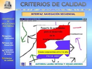 INTERFAZ: NAVEGACIÓN SECUENCIAL Agentes Implicados Fases del Desarrollo Lenguajes  y Sistemas de autor Criterios de calidad 