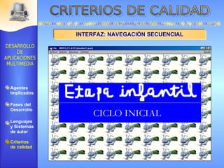 INTERFAZ: NAVEGACIÓN SECUENCIAL Agentes Implicados Fases del Desarrollo Lenguajes  y Sistemas de autor Criterios de calidad 