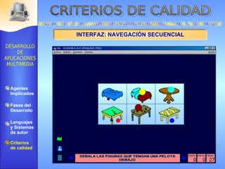 INTERFAZ: NAVEGACIÓN SECUENCIAL Agentes Implicados Fases del Desarrollo Lenguajes  y Sistemas de autor Criterios de calidad 