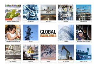 16
CHEMICAL
CONSUMER GOODS AND RETAIL
MINING OIL AND GAS PUBLIC SECTORLIFE SCIENCES LOGISTICS
AUTOMOTIVEAGRICULTURE AND FOOD
ENERGY FINANCE INDUSTRIAL MANUFACTURING
AVIATION CONSTRUCTION
 