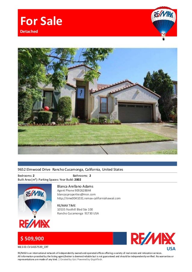 9652 Elmwood Drive Rancho Cucamonga, California Home for Sale