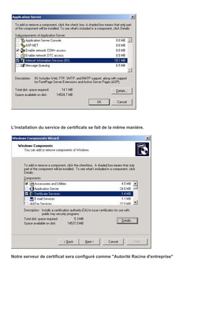 L'installation du service de certificats se fait de la même manière.
Notre serveur de certificat sera configuré comme "Autorité Racine d'entreprise"
 