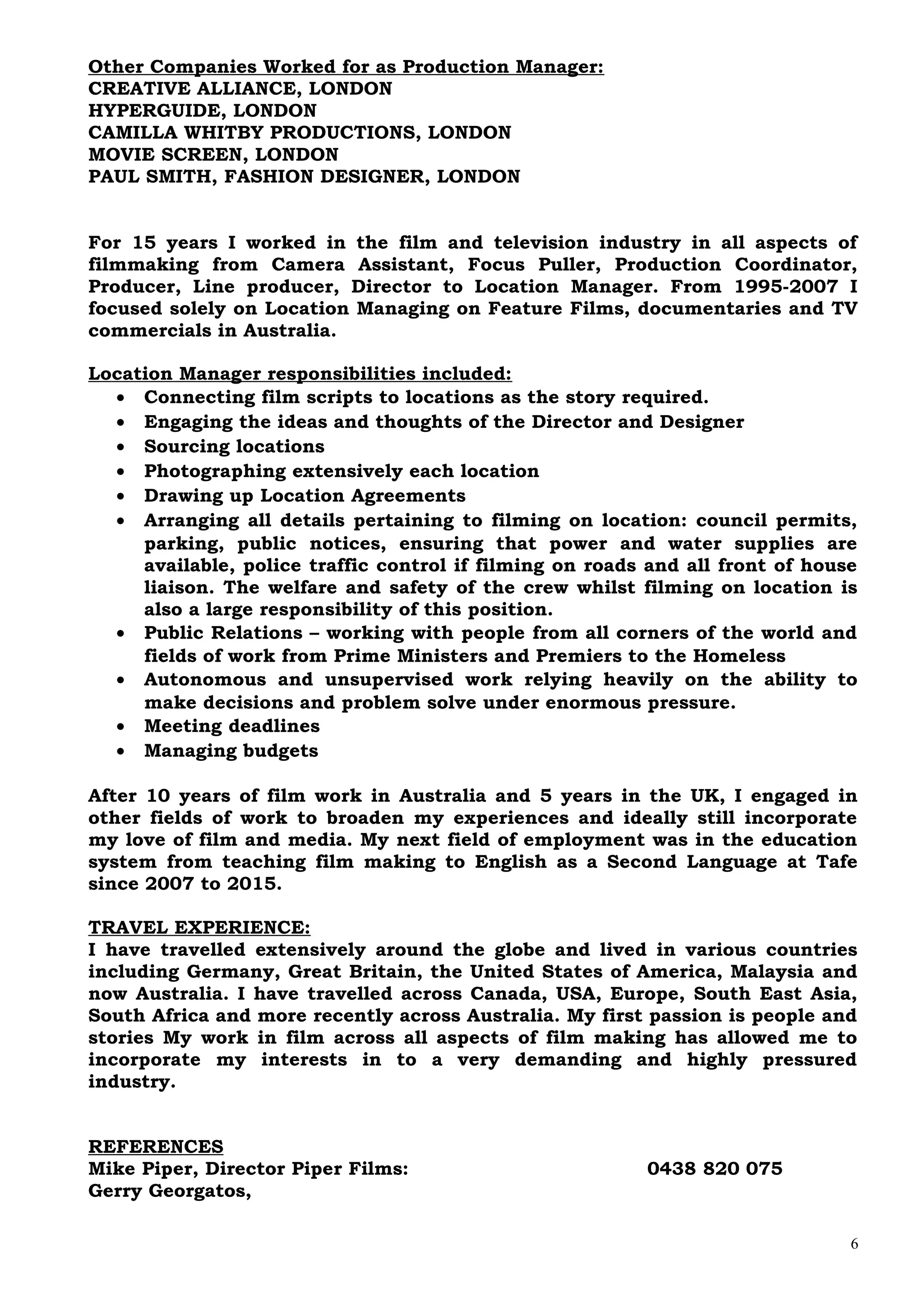 Nadine film & TV CV