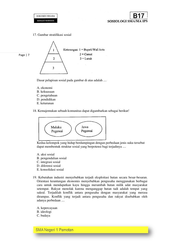 Soal UN Sosiologi Tipe B17 Tahun 2012