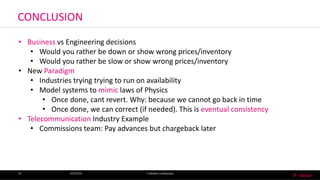 CONCLUSION
4/6/2016 T-MobileConfidential14
• Business vs Engineering decisions
• Would you rather be down or show wrong prices/inventory
• Would you rather be slow or show wrong prices/inventory
• New Paradigm
• Industries trying trying to run on availability
• Model systems to mimic laws of Physics
• Once done, cant revert. Why: because we cannot go back in time
• Once done, we can correct (if needed). This is eventual consistency
• Telecommunication Industry Example
• Commissions team: Pay advances but chargeback later
 