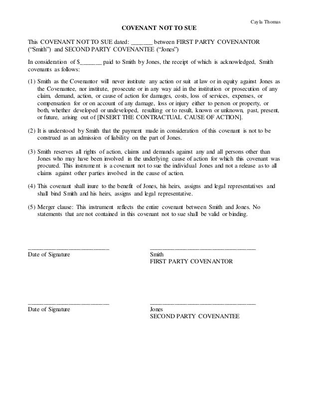 Covenant Not To Sue Template Covenant Not To Sue Template
