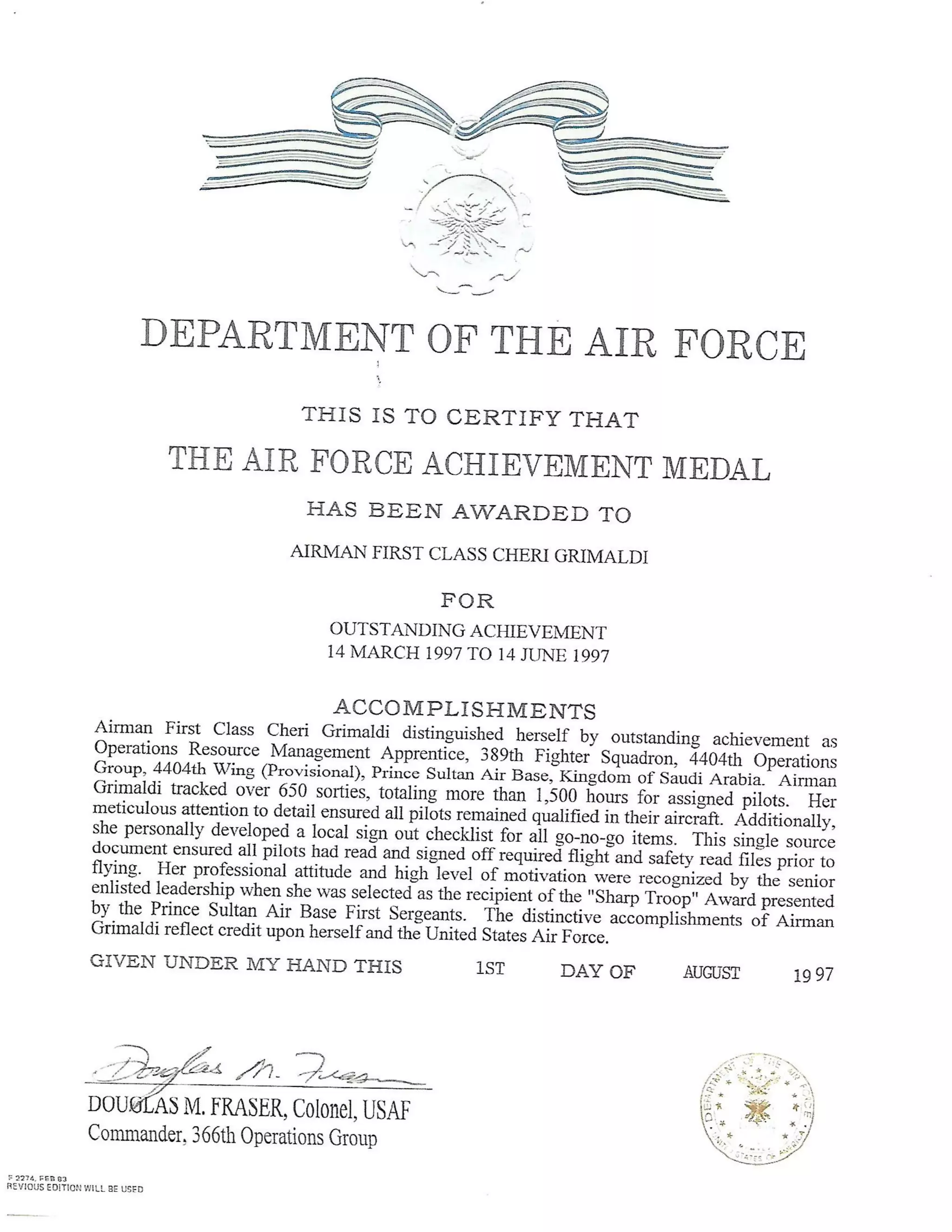 Air Force Achievement letter. | PDF
