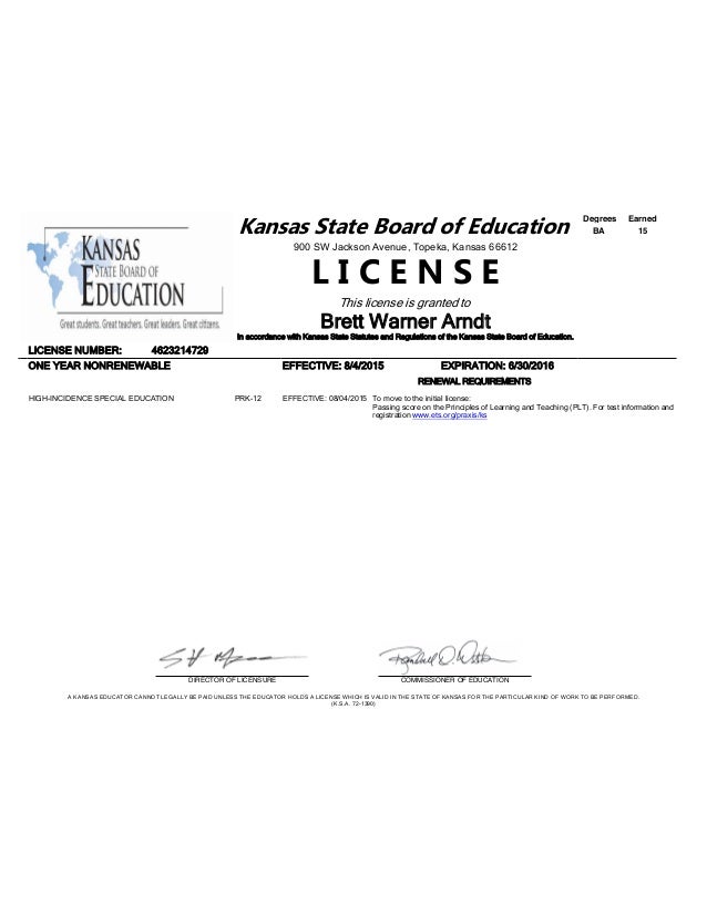 Kansas Teaching License