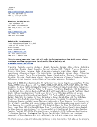 • Table of Contents
• Index
Web Security Field Guide
BySteve Kalman
Publisher: Cisco Press
Pub Date: November 08, 2002
ISBN: 1-58705-092-7
Pages: 608
Hands-on techniques for securing Windows(r) servers, browsers, and network communications.
Create effective security policies and establish rules for operating in and maintaining a
security- conscious environment
Learn how to harden Windows multi-user platforms, including NT, 2000, and XP
Understand secure installation options for Windows web servers and how to enhance
security on existing web and FTP server installations
Improve security at the end user's workstation, including web browsers, desktops, and
laptops
Evaluate the pros and cons of installing a certificate server and becoming your own
Certification Authority
Learn the Cisco PIX Firewall and Cisco IOS Firewall architecture and how to apply Cisco
standard and extended access lists
Discover ways to test the current state of security and keep it up to date
Learn to engage end users as part of the overall network security solution
While the Internet has transformed and improved the way we do business, this vast network and
its associated technologies have opened the door to an increasing number of security threats.
The challenge for successful, public web sites is to encourage access to the site while eliminating
undesirable or malicious traffic and to provide sufficient levels of security without constraining
performance or scalability. The more reliant organizations become on the Internet to perform
daily jobs or conduct transactions, the greater the impact a breach of network security has. Just
as Cisco Systems has been an innovator in using the Internet to conduct business, so too is it a
market leader in the development and sale of products and technologies that protect data
traveling across the Internet. Yet a network security solution is only as strong as its weakest
link. Network attacks can occur at any point, including the network connection, the firewall, the
web server, or the client. Hardening the defenses at all these points is key to creating an
effective, all-encompassing network security solution.
Cedex 9
France
http://www-europe.cisco.com
Tel: 33 1 58 04 60 00
Fax: 33 1 58 04 61 00
Americas Headquarters
Cisco Systems, Inc.
170 West Tasman Drive
San Jose, CA 95134-1706
USA
http://www.cisco.com
Tel: 408 526-7660
Fax: 408 527-0883
Asia Pacific Headquarters
Cisco Systems Australia, Pty., Ltd
Level 17, 99 Walker Street
North Sydney
NSW 2059 Australia
http://www.cisco.com
Tel: +61 2 8448 7100
Fax: +61 2 9957 4350
Cisco Systems has more than 200 offices in the following countries. Addresses, phone
numbers, and fax numbers are listed on the Cisco Web site at
www.cisco.com/go/offices
Argentina • Australia • Austria • Belgium • Brazil • Bulgaria • Canada • Chile • China • Colombia
• Costa Rica • Croatia • Czech Republic • Denmark • Dubai, UAE • Finland • France • Germany •
Greece • Hong Kong • Hungary • India • Indonesia • Ireland • Israel • Italy • Japan • Korea •
Luxembourg • Malaysia • Mexico • The Netherlands • New Zealand • Norway • Peru • Philippines
• Poland • Portugal • Puerto Rico • Romania • Russia • Saudi Arabia • Scotland • Singapore •
Slovakia • Slovenia • South Africa • Spain • Sweden • Switzerland • Taiwan • Thailand • Turkey
• Ukraine • United Kingdom • United States • Venezuela • Vietnam • Zimbabwe
Copyright © 2000, Cisco Systems, Inc. All rights reserved. Access Registrar, AccessPath, Are You
Ready, ATM Director, Browse with Me, CCDA, CCDE, CCDP, CCIE, CCNA, CCNP, CCSI, CD-PAC,
CiscoLink, the Cisco NetWorks logo, the Cisco Powered Network logo, Cisco Systems Networking
Academy, Fast Step, FireRunner, Follow Me Browsing, FormShare, GigaStack, IGX, Intelligence
in the Optical Core, Internet Quotient, IP/VC, iQ Breakthrough, iQ Expertise, iQ FastTrack, iQuick
Study, iQ Readiness Scorecard, The iQ Logo, Kernel Proxy, MGX, Natural Network Viewer,
Network Registrar, the Networkers logo, Packet, PIX, Point and Click Internetworking, Policy
Builder, RateMUX, ReyMaster, ReyView, ScriptShare, Secure Script, Shop with Me, SlideCast,
SMARTnet, SVX, TrafficDirector, TransPath, VlanDirector, Voice LAN, Wavelength Router,
Workgroup Director, and Workgroup Stack are trademarks of Cisco Systems, Inc.; Changing the
Way We Work, Live, Play, and Learn, Empowering the Internet Generation, are service marks of
Cisco Systems, Inc.; and Aironet, ASIST, BPX, Catalyst, Cisco, the Cisco Certified Internetwork
Expert Logo, Cisco IOS, the Cisco IOS logo, Cisco Press, Cisco Systems, Cisco Systems Capital,
the Cisco Systems logo, Collision Free, Enterprise/Solver, EtherChannel, EtherSwitch, FastHub,
FastLink, FastPAD, IOS, IP/TV, IPX, LightStream, LightSwitch, MICA, NetRanger, Post-Routing,
Pre-Routing, Registrar, StrataView Plus, Stratm, SwitchProbe, TeleRouter, are registered
trademarks of Cisco Systems, Inc. or its affiliates in the U.S. and certain other countries.
All other brands, names, or trademarks mentioned in this document or Web site are the property
 