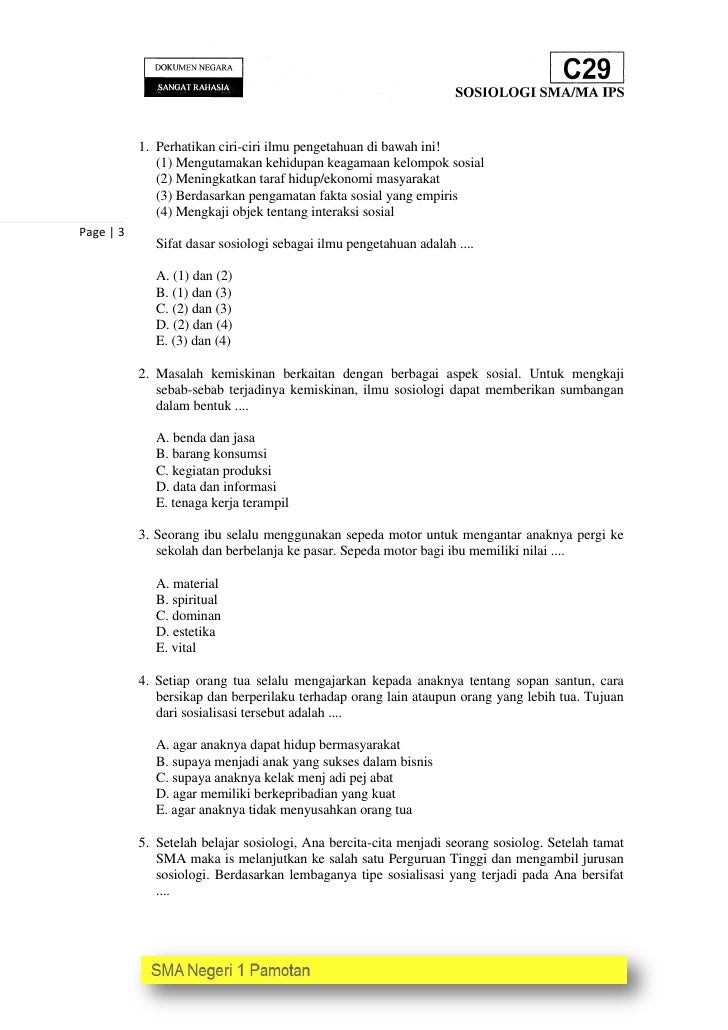 Soal Un Sosiologi Tipe C29 Tahun 2012