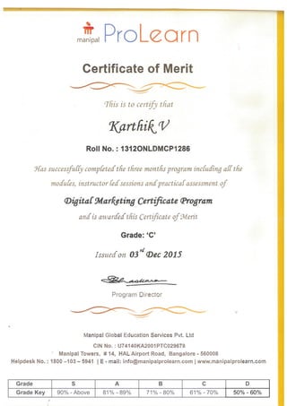 Digital Marketing Certification Program - Manipal