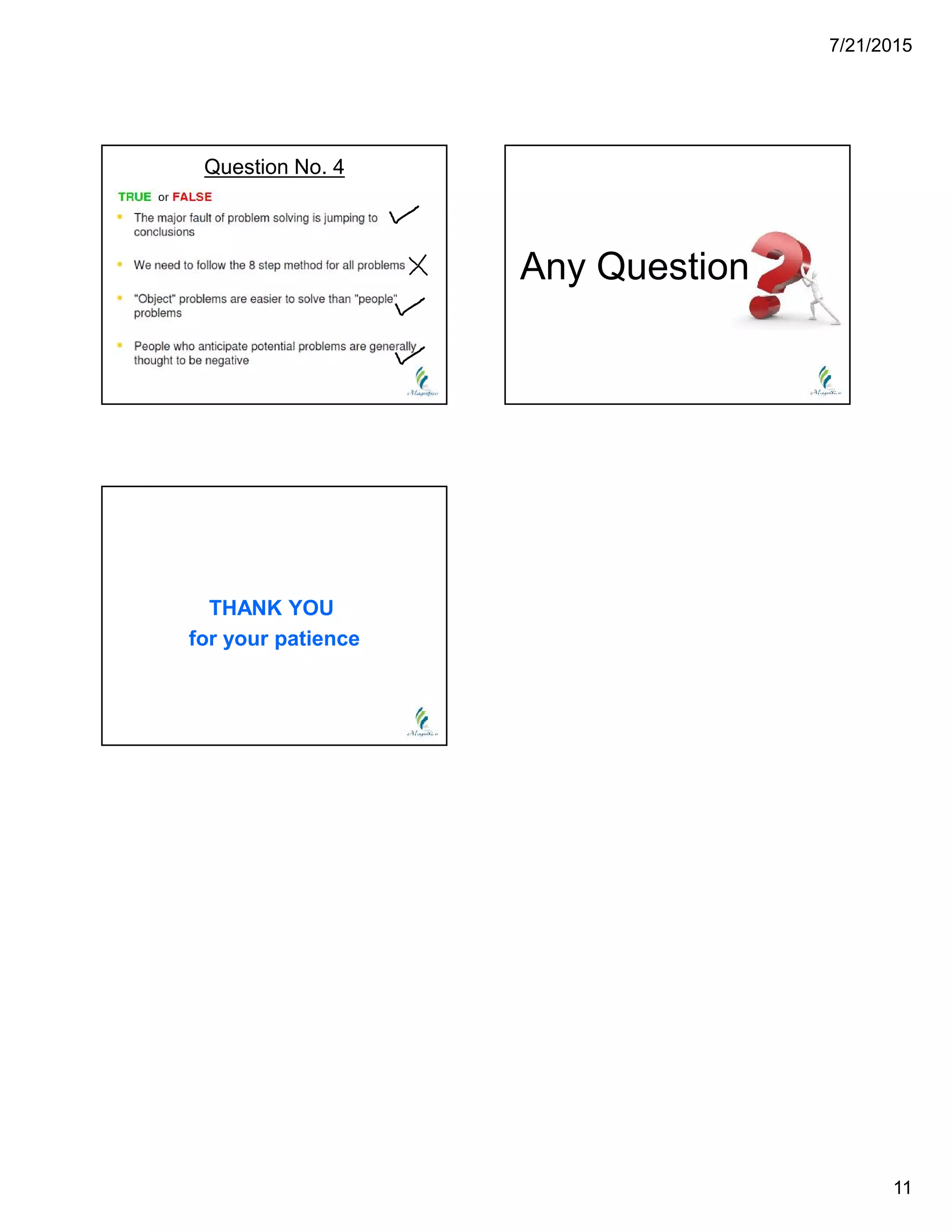 7/21/2015
11
Question No. 4
Any Question
THANK YOU
for your patience
 