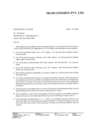 appointment letter_Shahi Export Pvt Ltd