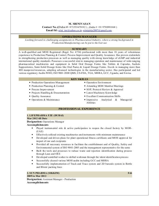 plant manager resumes