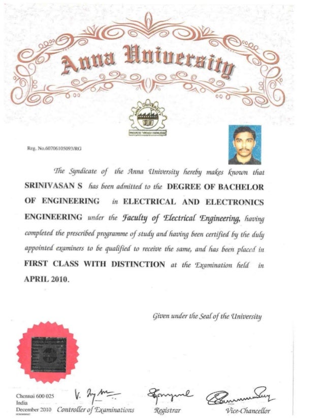 Be Degree Certificate