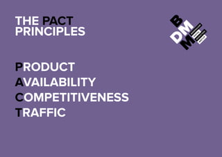 THE PACT
PRINCIPLES
PRODUCT
AVAILABILITY
COMPETITIVENESS
TRAFFIC
 