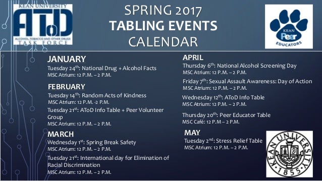 Spring 17 Tabling Events Calendar