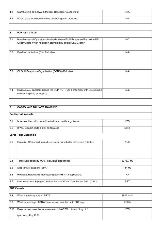 MDSSL HUBO QUESTIONNAIRE 88 CHEMICAL TANKER