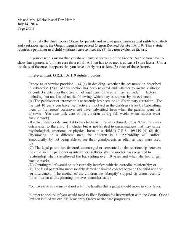 Letter Writing Sample For Grandparent Custody Possession Visitation