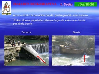 4. Proba Arrainentzako bi pasabide daude, presa gainditu ahal izateko. Ezker aldean, pasabide zaharra dago eta eskuinean berriz pasabide berria Zaharra Berria IBAIAREN DESKRIBAPENA 