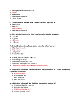 96 Multiple Choice Questions (MCQS) - Retina-Optic nerve and neuro ...
