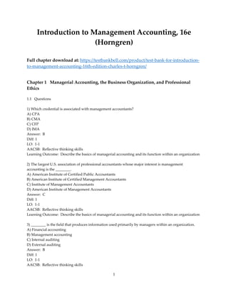 Test Bank for Introduction to Management Accounting, 16th Edition ...