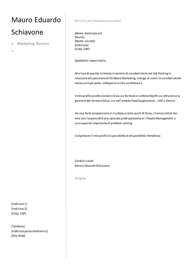 Lettera di presentazione società