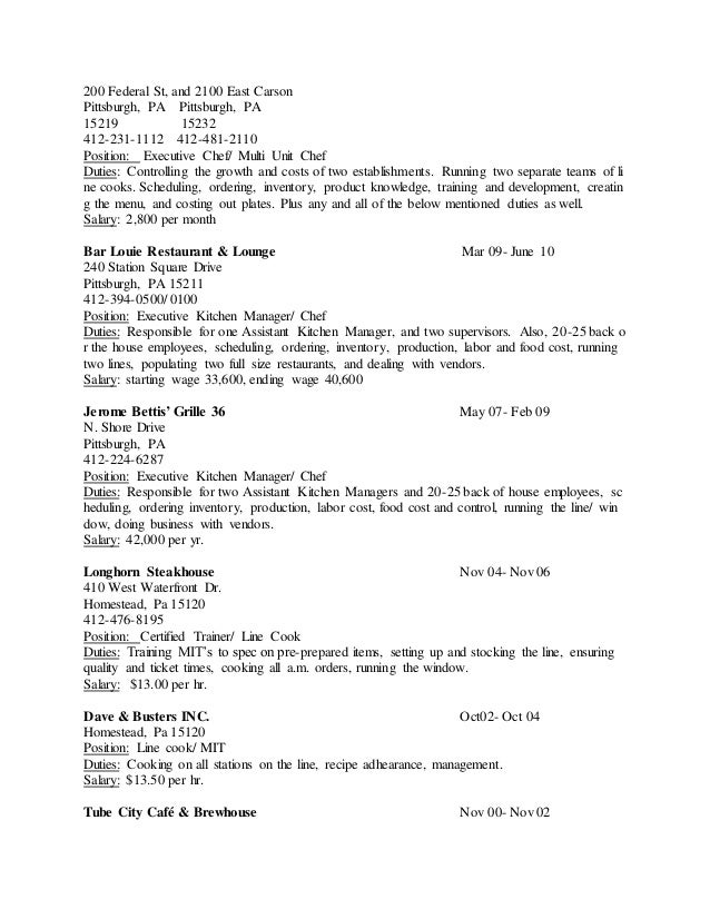 resume kitchen manager duties