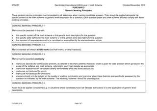 9702/31 Cambridge International AS/A Level – Mark Scheme
PUBLISHED
October/November 2018
© UCLES 2018 Page 2 of 7
Generic Marking Principles
These general marking principles must be applied by all examiners when marking candidate answers. They should be applied alongside the
specific content of the mark scheme or generic level descriptors for a question. Each question paper and mark scheme will also comply with these
marking principles.
GENERIC MARKING PRINCIPLE 1:
Marks must be awarded in line with:
• the specific content of the mark scheme or the generic level descriptors for the question
• the specific skills defined in the mark scheme or in the generic level descriptors for the question
• the standard of response required by a candidate as exemplified by the standardisation scripts.
GENERIC MARKING PRINCIPLE 2:
Marks awarded are always whole marks (not half marks, or other fractions).
GENERIC MARKING PRINCIPLE 3:
Marks must be awarded positively:
• marks are awarded for correct/valid answers, as defined in the mark scheme. However, credit is given for valid answers which go beyond the
scope of the syllabus and mark scheme, referring to your Team Leader as appropriate
• marks are awarded when candidates clearly demonstrate what they know and can do
• marks are not deducted for errors
• marks are not deducted for omissions
• answers should only be judged on the quality of spelling, punctuation and grammar when these features are specifically assessed by the
question as indicated by the mark scheme. The meaning, however, should be unambiguous.
GENERIC MARKING PRINCIPLE 4:
Rules must be applied consistently e.g. in situations where candidates have not followed instructions or in the application of generic level
descriptors.
 