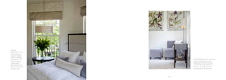-36- -37-
MASTER
BEDROOM: A soft
colour palette of
blues and neutrals
creates a soothing
atmosphere in the
Master Bedroom
while pendant
lights are put to an
unusual use over the
bedsides tables.
MASTER BEDROOM:An occasional
corner to enjoy a book or the
bespoke art, which was sourced
to fit the decorative scheme of
the room. Sky blue velvet soft
furnishings gently lift the mood.
 