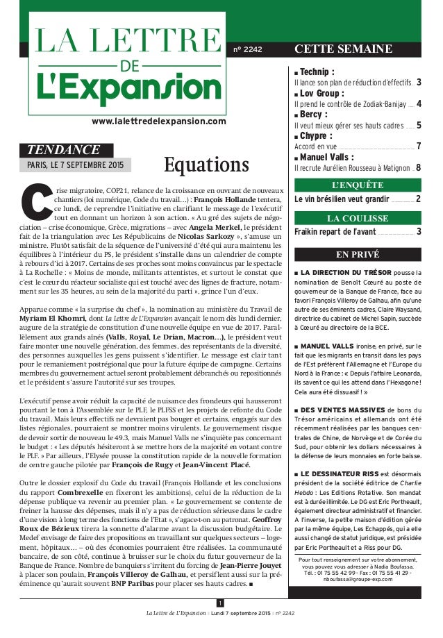 LETTRE DE L'EXPANSION (LA)