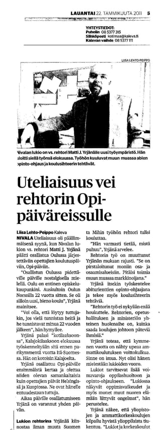 Lehtiartikkeli Opi-päivät Kaleva 2011