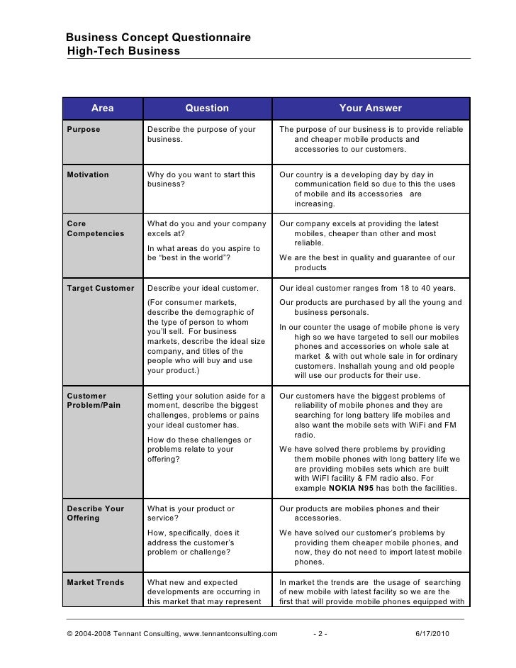 business consulting questionnaire