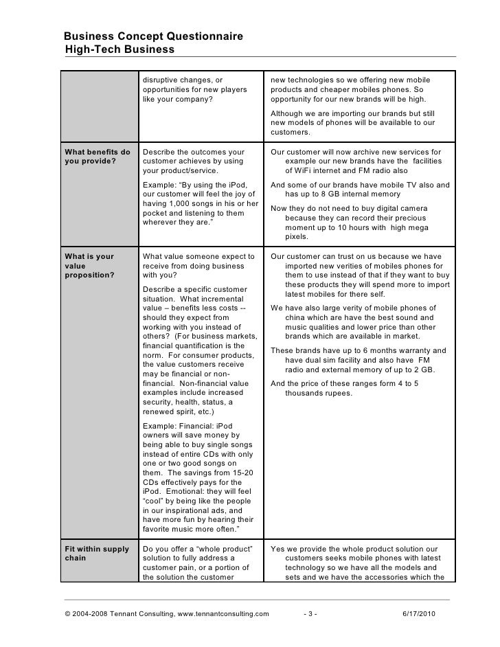 business concept questionnaire business consulting questionnaire