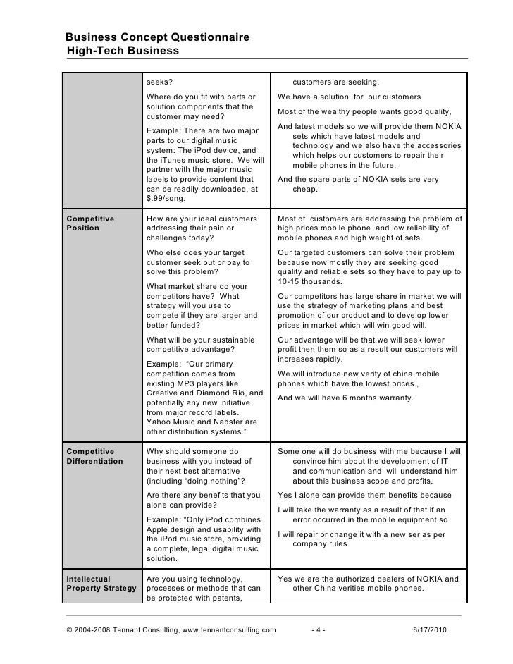 business concept questionnaire business consulting questionnaire